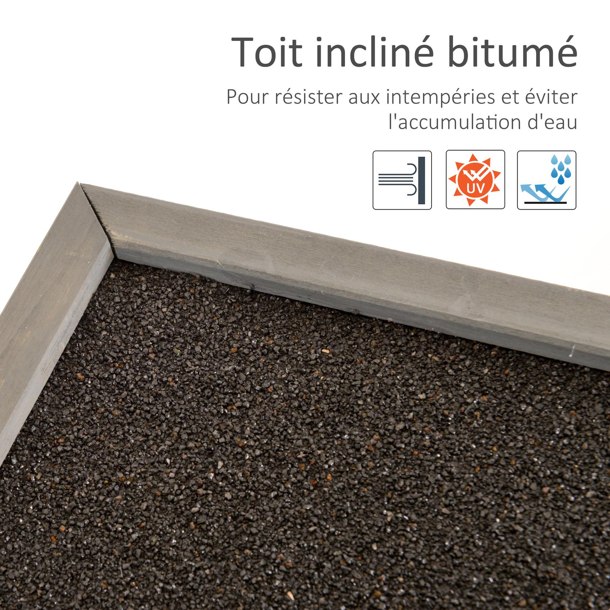 Voir la diapositive 6 : OUTSUNNY Armoire de jardin abri jardin remise pour outils sur pied dim. 87L x 46l x 96H cm étagère portes persiennes toit bitumé bois sapin autoclave gris