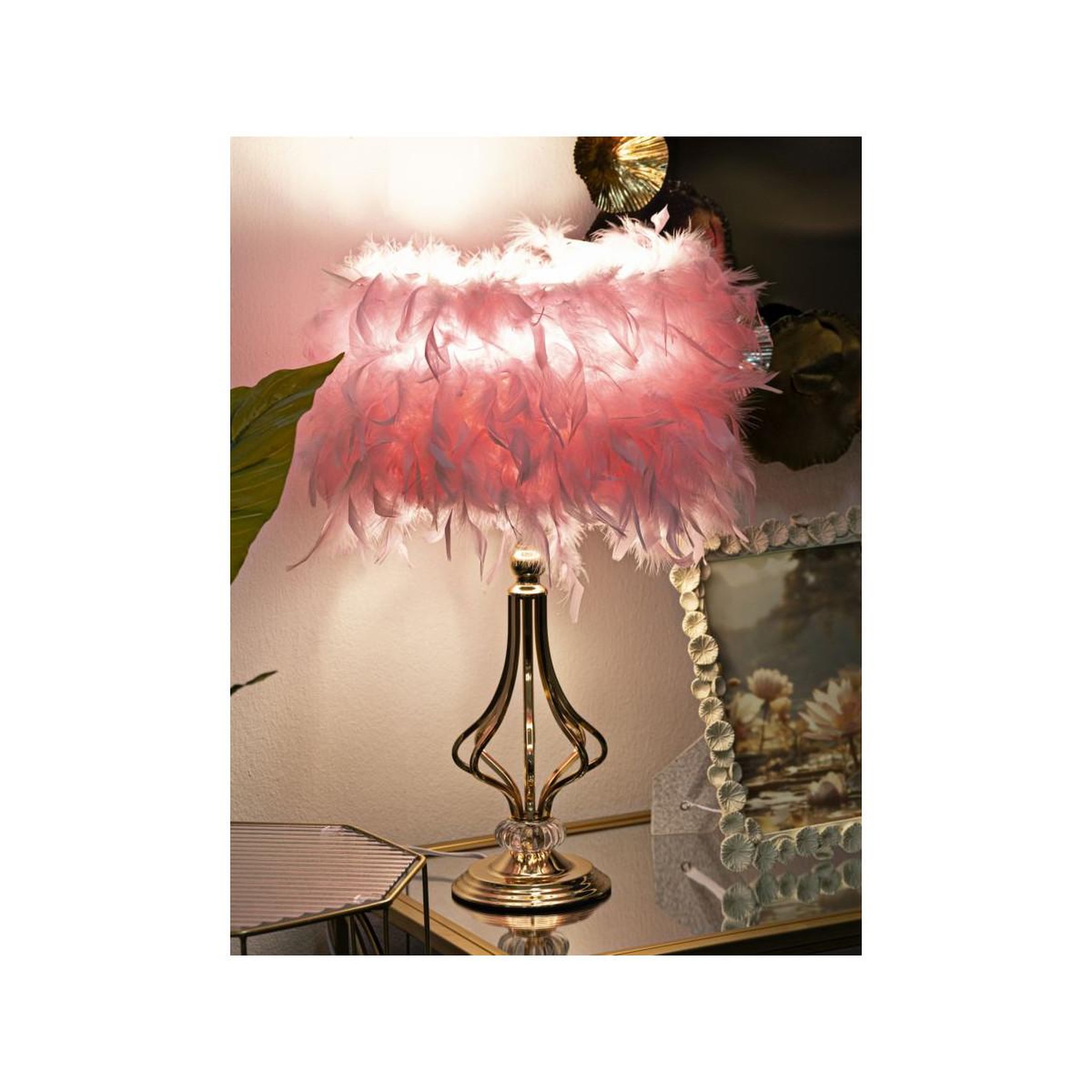 Voir la diapositive 5 : Paris Prix Lampe à poser imitation plume  tarty  54cm or & rose