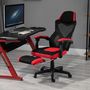 Voir la diapositive 4 : HOMCOM Fauteuil gaming chaise gamer dossier et hauteur réglable roulettes pivotantes repose-pied tissu maille rouge noir