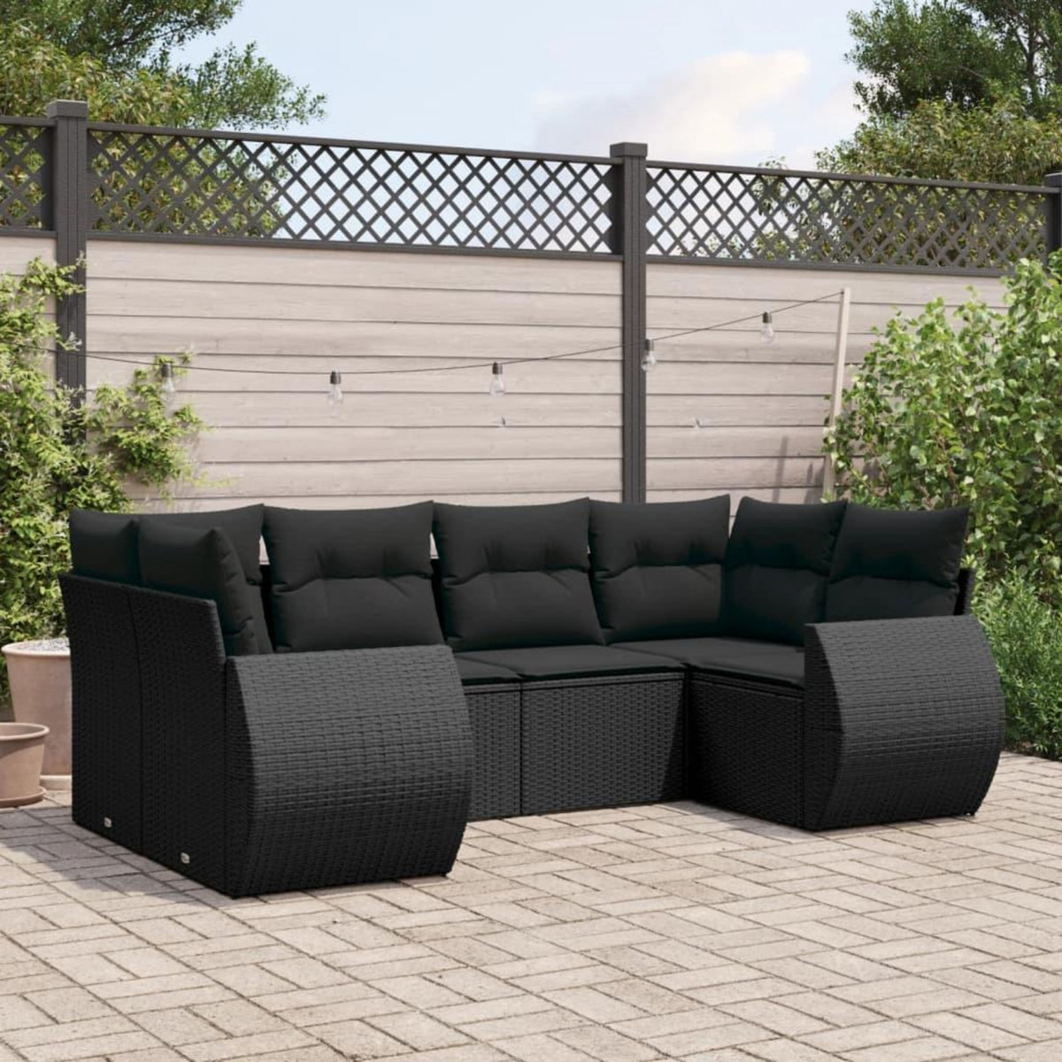 VIDAXL Salon de jardin 6 pcs avec coussins noir resine tressee