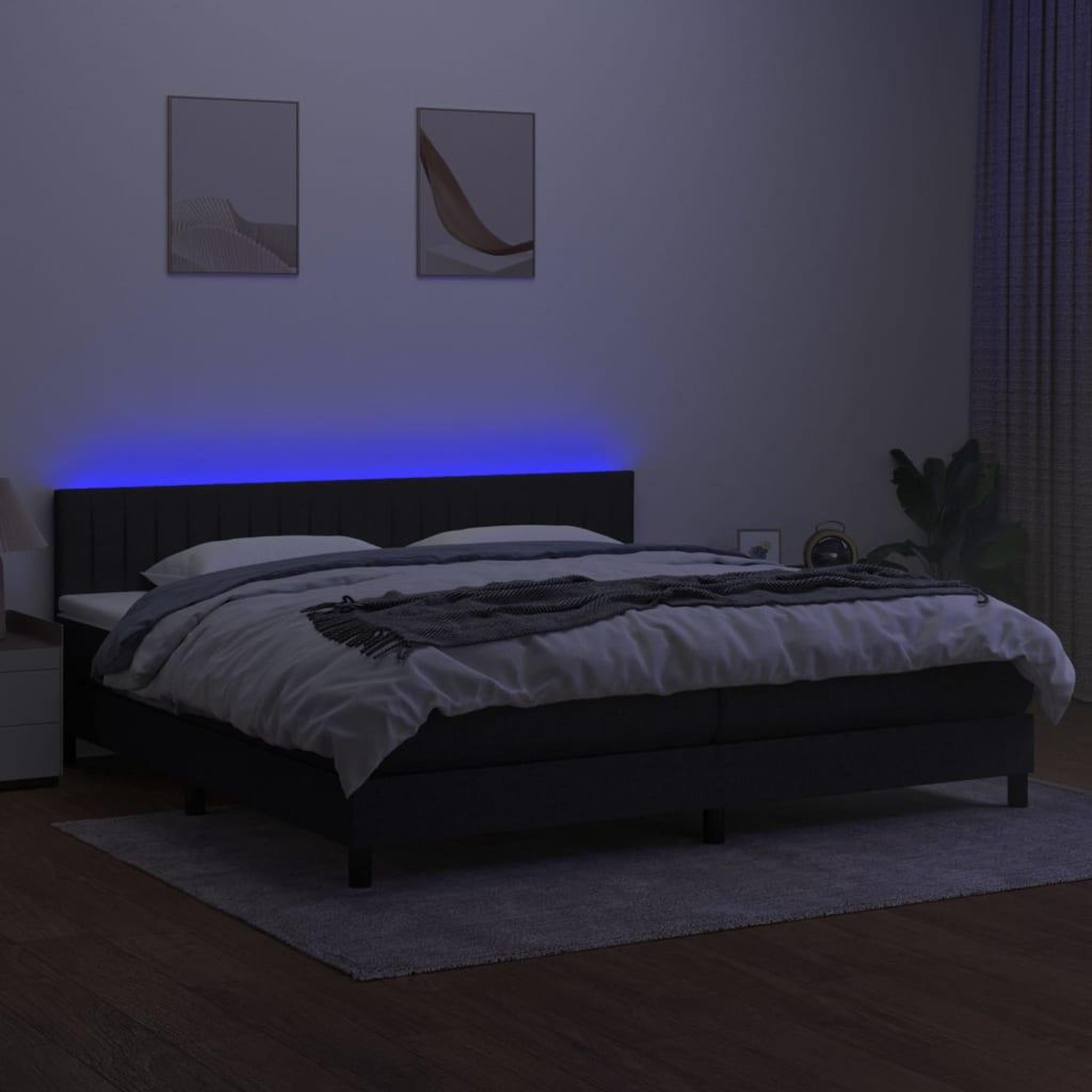 Voir la diapositive 4 : VIDAXL Sommier a lattes de lit et matelas et LED Noir 200x200 cm Tissu