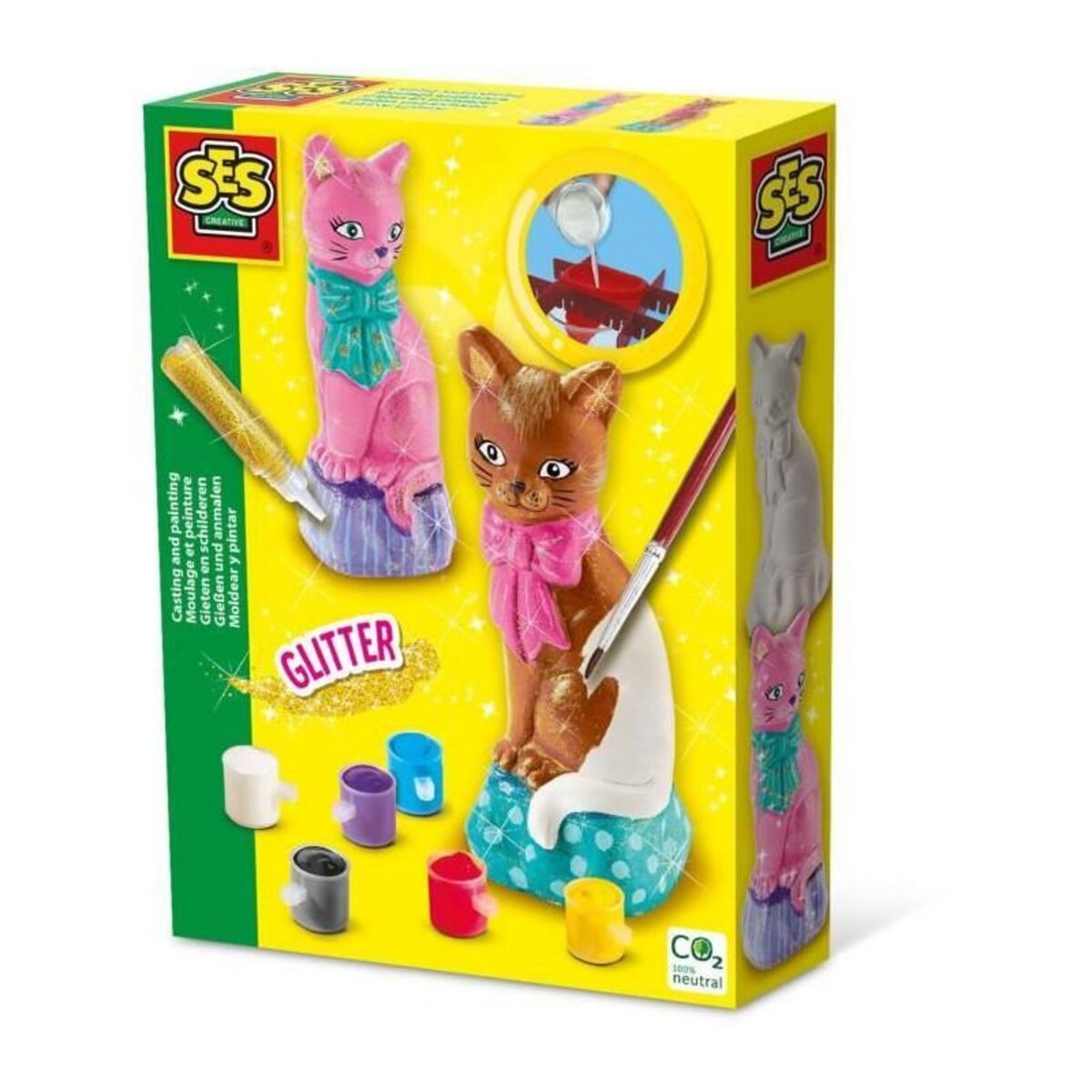 SES Creative Moulage et peinture - Chat - Loisirs créatifs - SES CREATIVE - Pour réaliser des chats avec 6 couleurs de peinture.