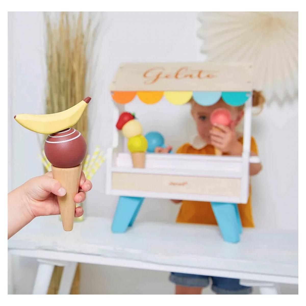 Juratoys-Janod Stand de Glaces en Bois avec Accessoires Magnétiques - Jouet Éducatif pour Enfants