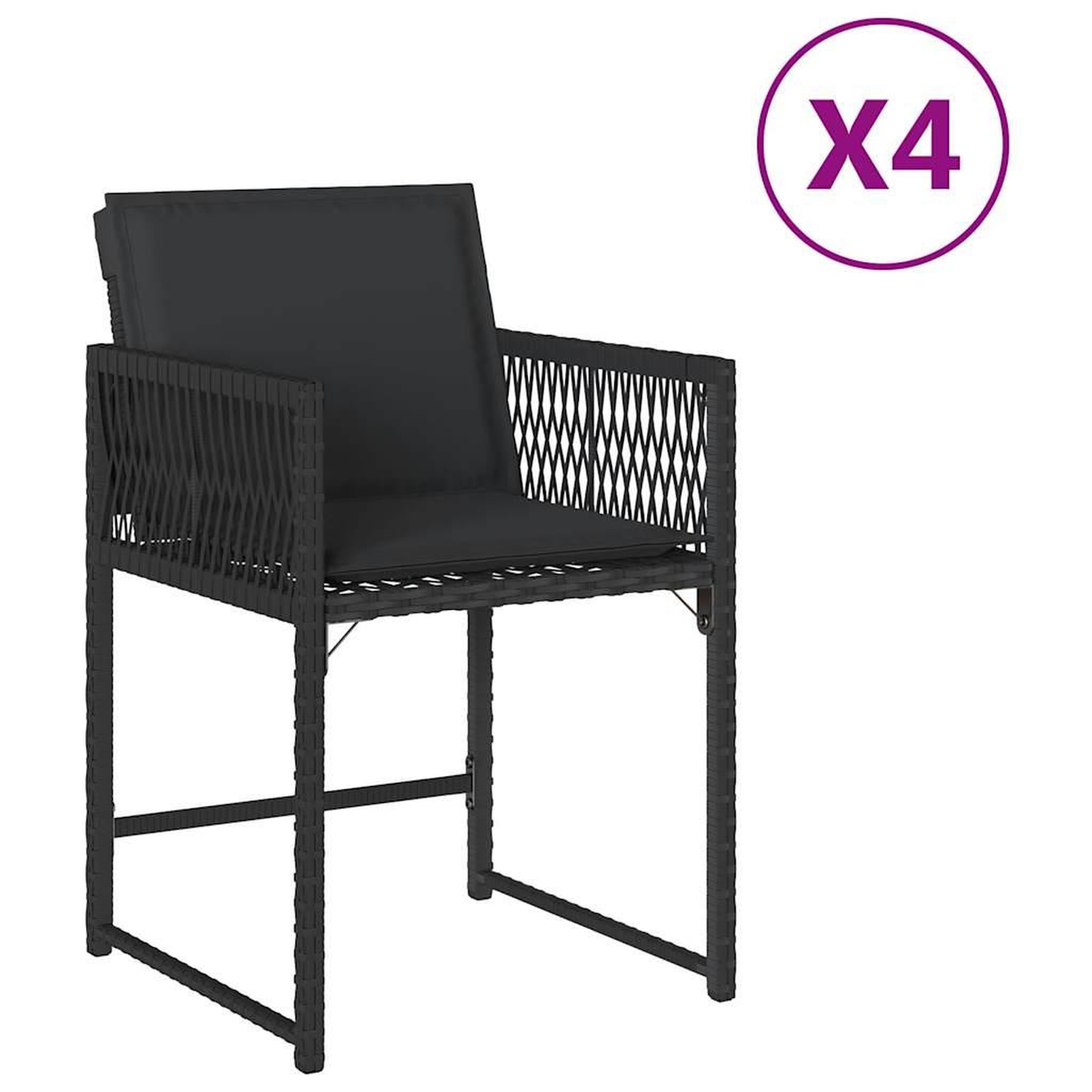 Voir la diapositive 2 : VIDAXL Chaises de jardin lot de 4 avec coussins noir resine tressee