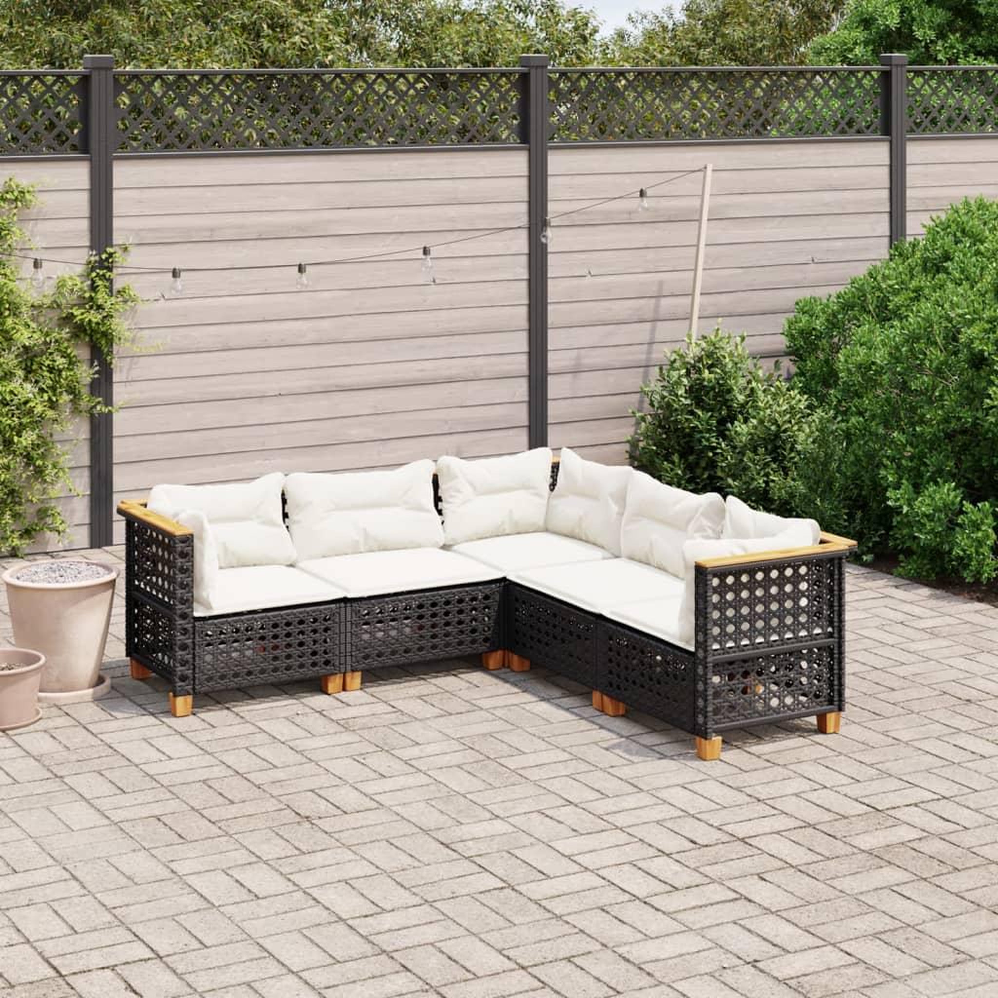 VIDAXL Salon de jardin 5 pcs avec coussins noir resine tressee