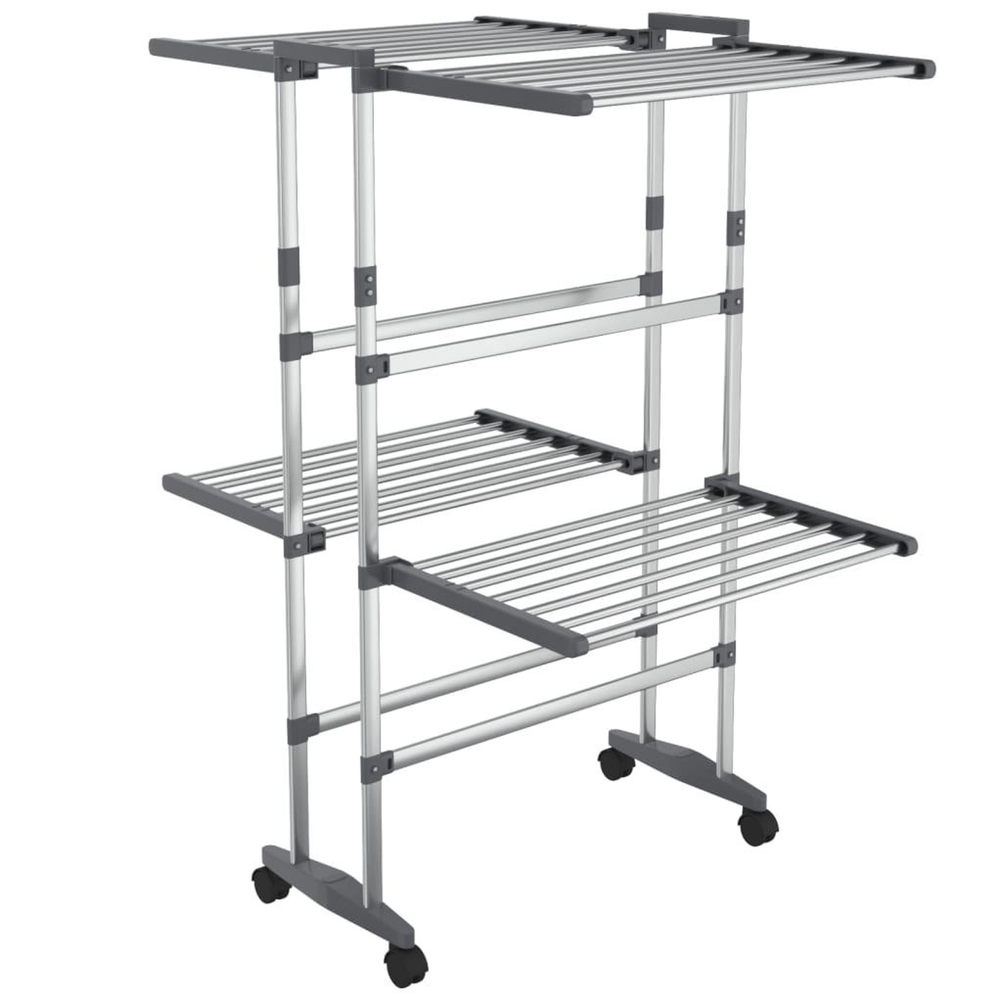 Voir la diapositive 2 : VIDAXL Etagere a linge a 2 niveaux avec roues Argente 60x70x106 cm