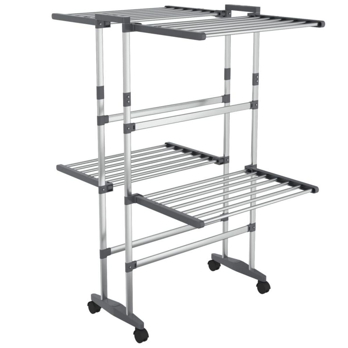 VIDAXL Etagere a linge a 2 niveaux avec roues Argente 60x70x106 cm