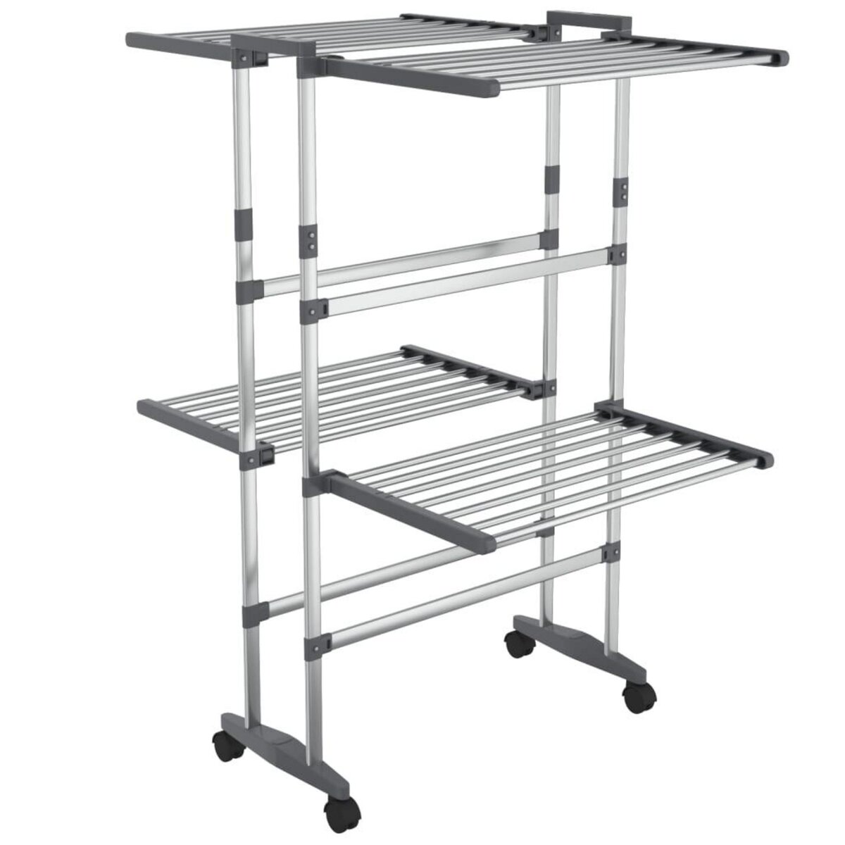 VIDAXL Etagere a linge a 2 niveaux avec roues Argente 60x70x106 cm