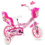 Voir la diapositive 1 : MINNIE Vélo enfant 12'' Minnie / Disney ( taille < 90/95 cm ) équipé de 1 frein avant, panier avant, porte poupée1 stabilisateurs.