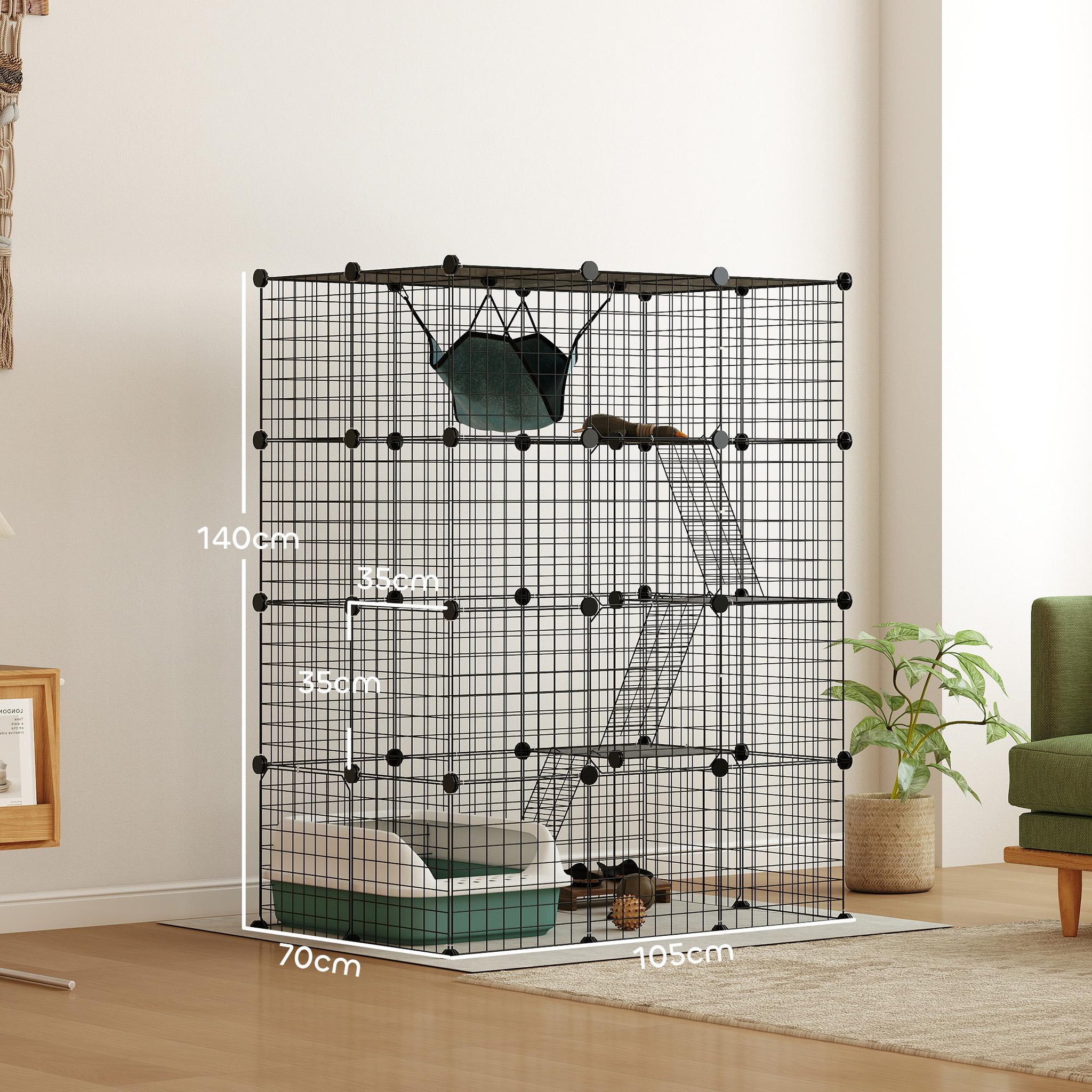 Voir la diapositive 3 : PAWHUT Cage chat intérieur - parc chat diy - 4 niv. 5 portes hamac plateformes rampes - acier noir