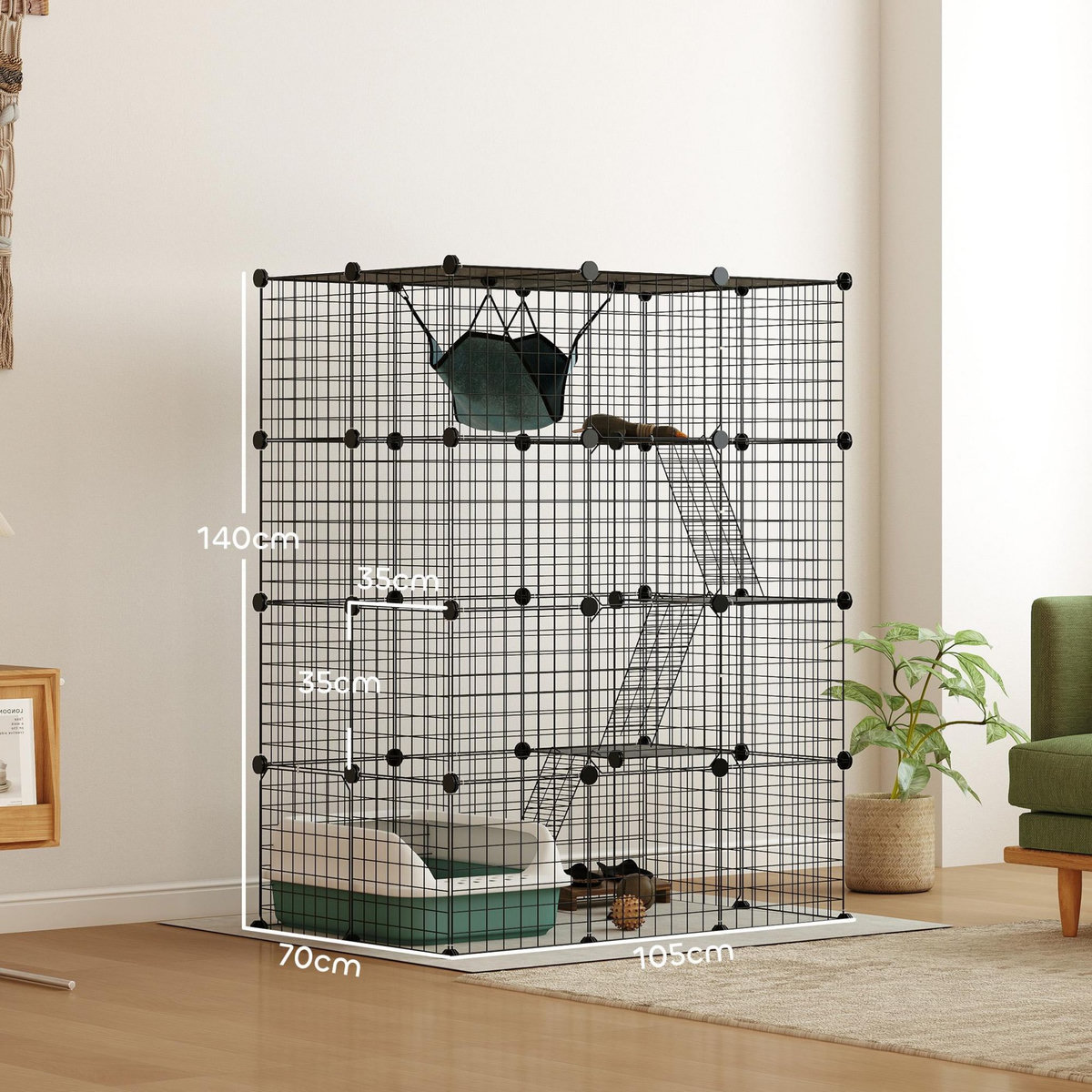 PAWHUT Cage chat intérieur - parc chat DIY - 4 niv. 5 portes hamac plateformes rampes - acier noir