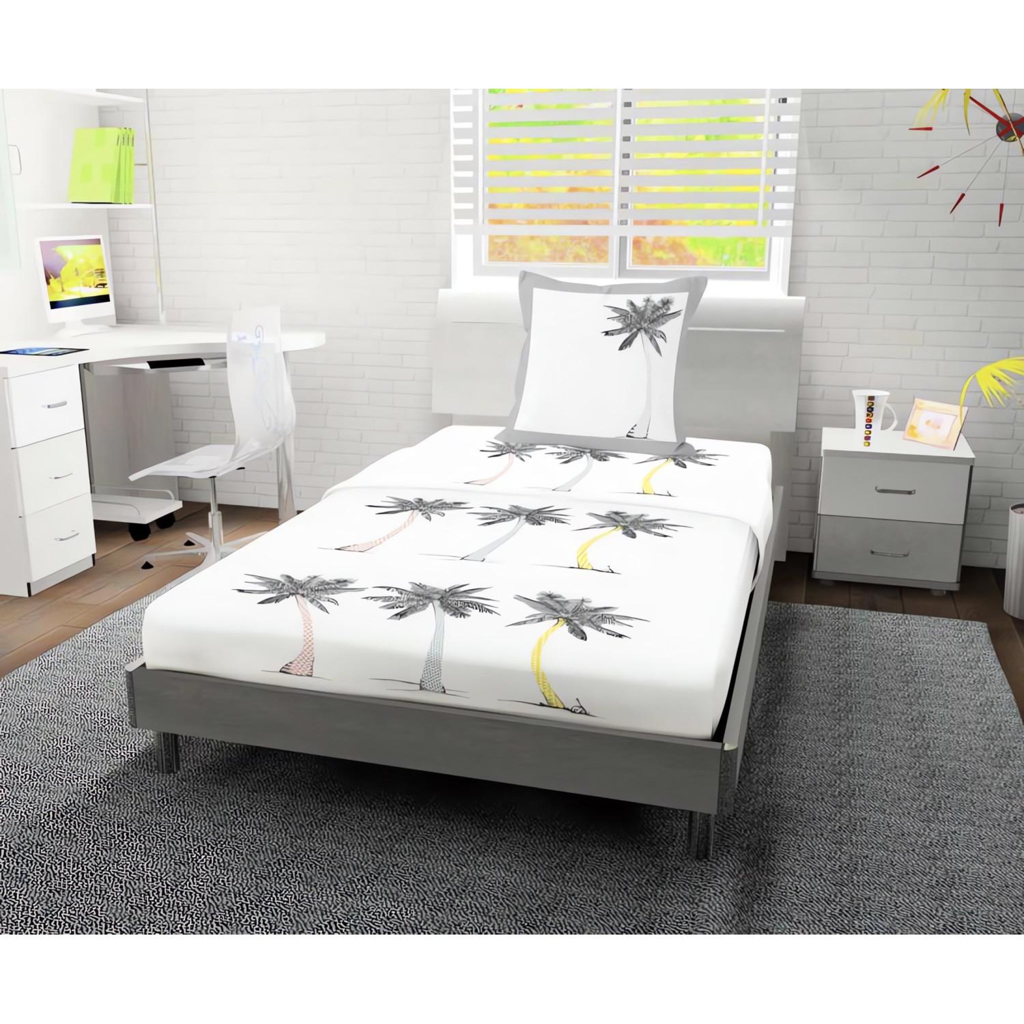 Voir la diapositive 1 : SOLEIL D'OCRE Parure de draps 180x290 cm palmier, 100% coton 57 fils/cm2, par soleil d'ocre