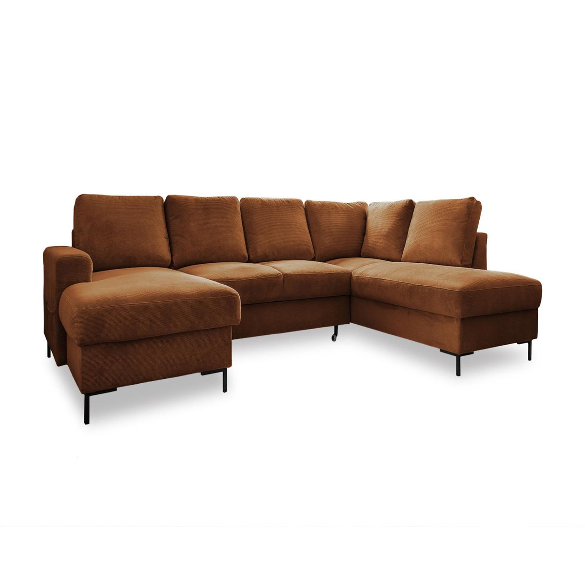 BEST MOBILIER Lilly - canapé panoramique d'angle droit - 7 places - convertible avec coffre - en velours côtelé