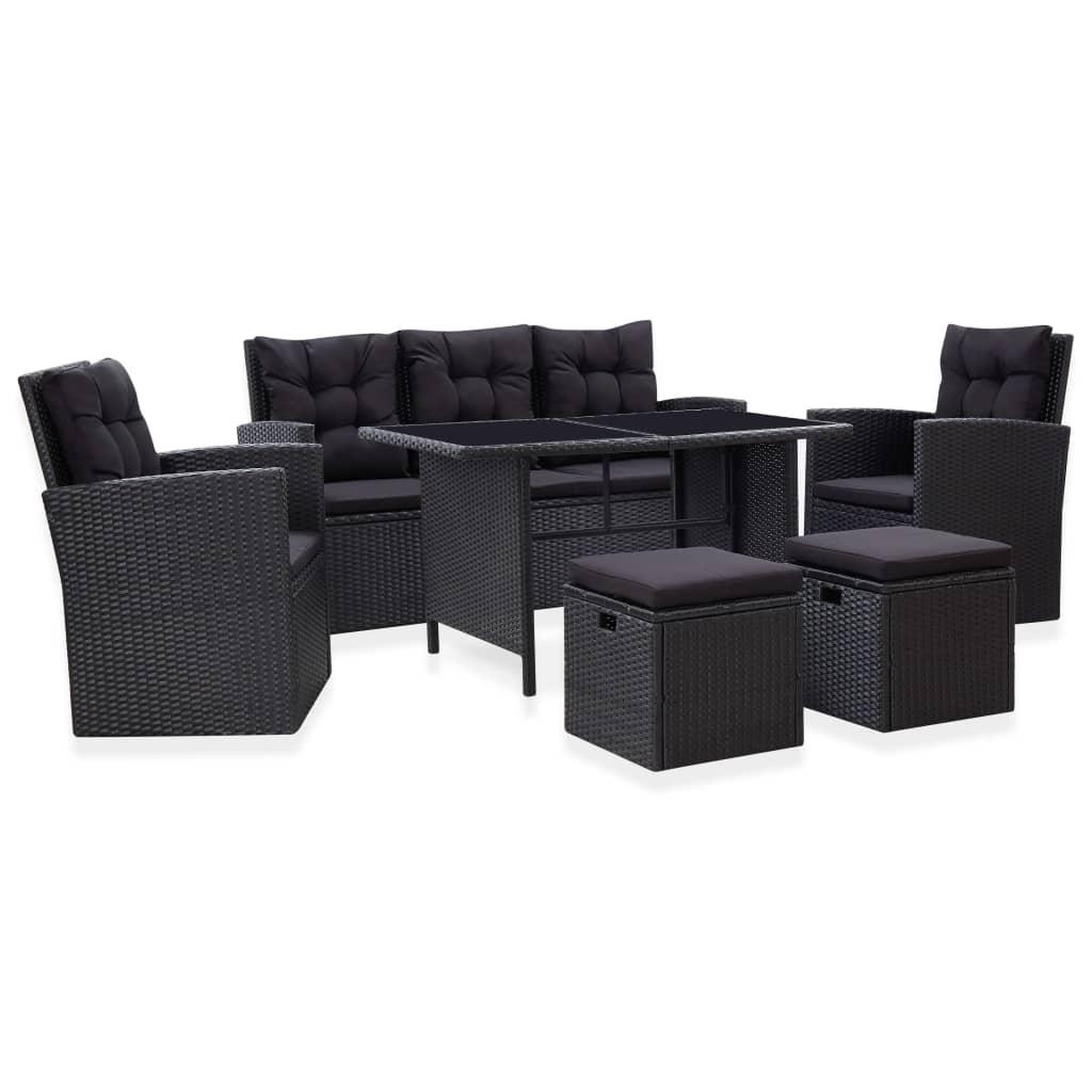 VIDAXL Salon de jardin 6 pcs avec coussins resine tressee noir