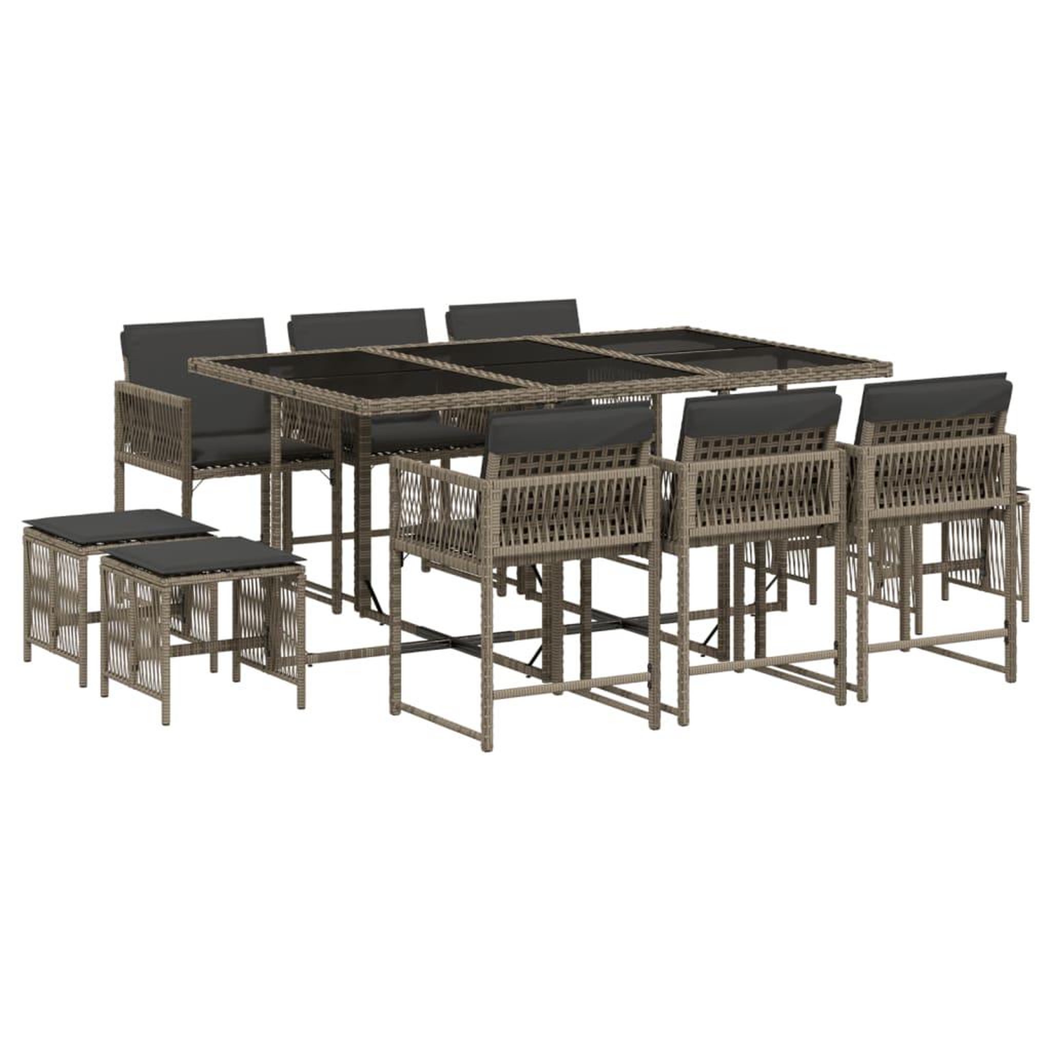 Voir la diapositive 2 : VIDAXL Ensemble a manger de jardin 11pcs avec coussins gris poly rotin