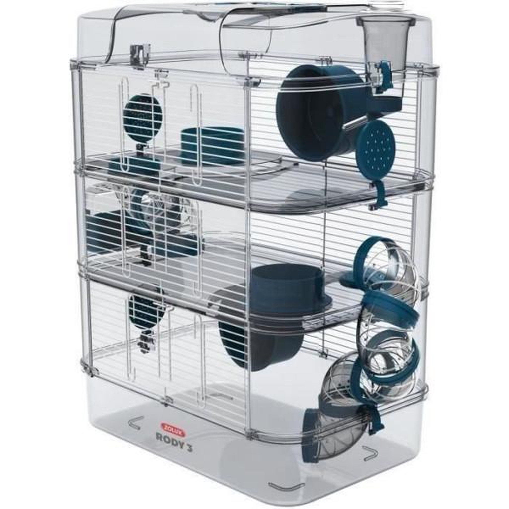 Zolux Cage sur 3 étages - ZOLUX - Rody3 trio - Pour hamsters, souris et gerbilles - L 41 x p 27 x h 53 cm - Bleu