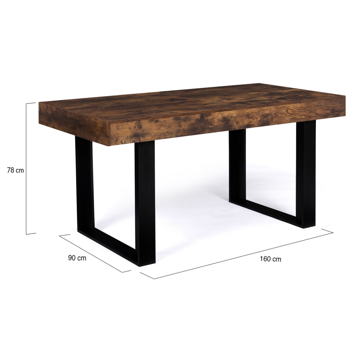ID MARKET Table à manger rectangle PHOENIX 6 personnes bois effet vieilli et noir 160 cm