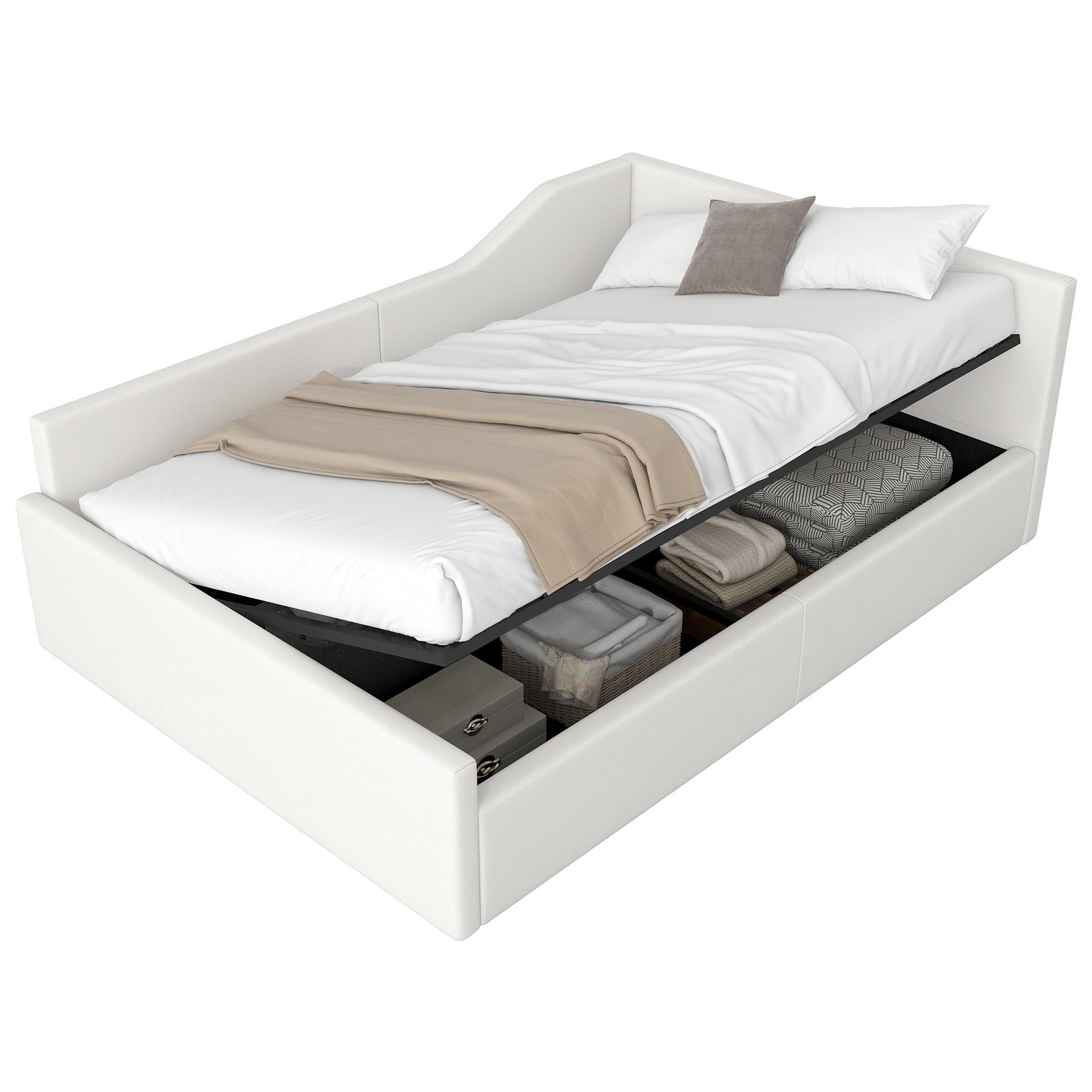 MERAX Lit coffre. Coloris disponibles : Beige, Gris