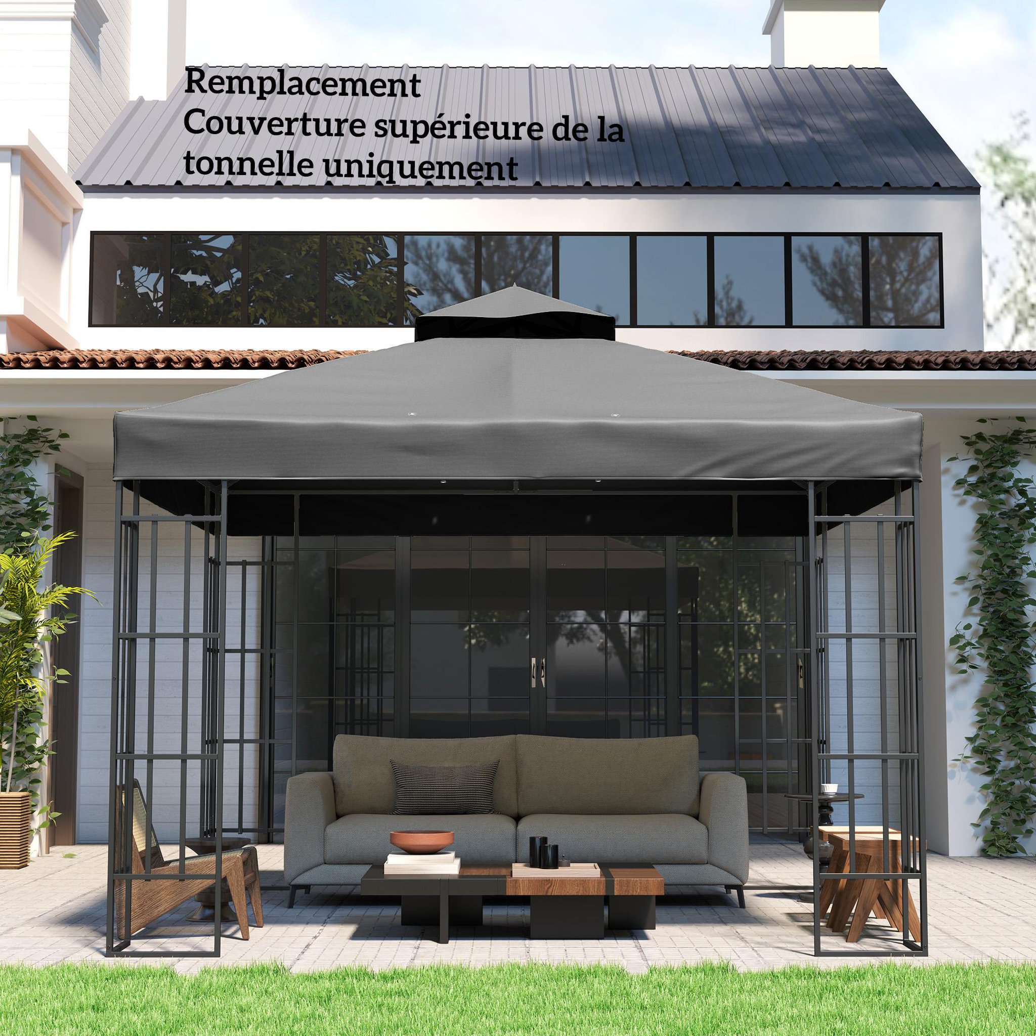 Voir la diapositive 4 : OUTSUNNY Toile de rechange barnum tonnelle 3 x 3 m - toit double avec œillets drainage - polyester haute densité 370 g/m² gris