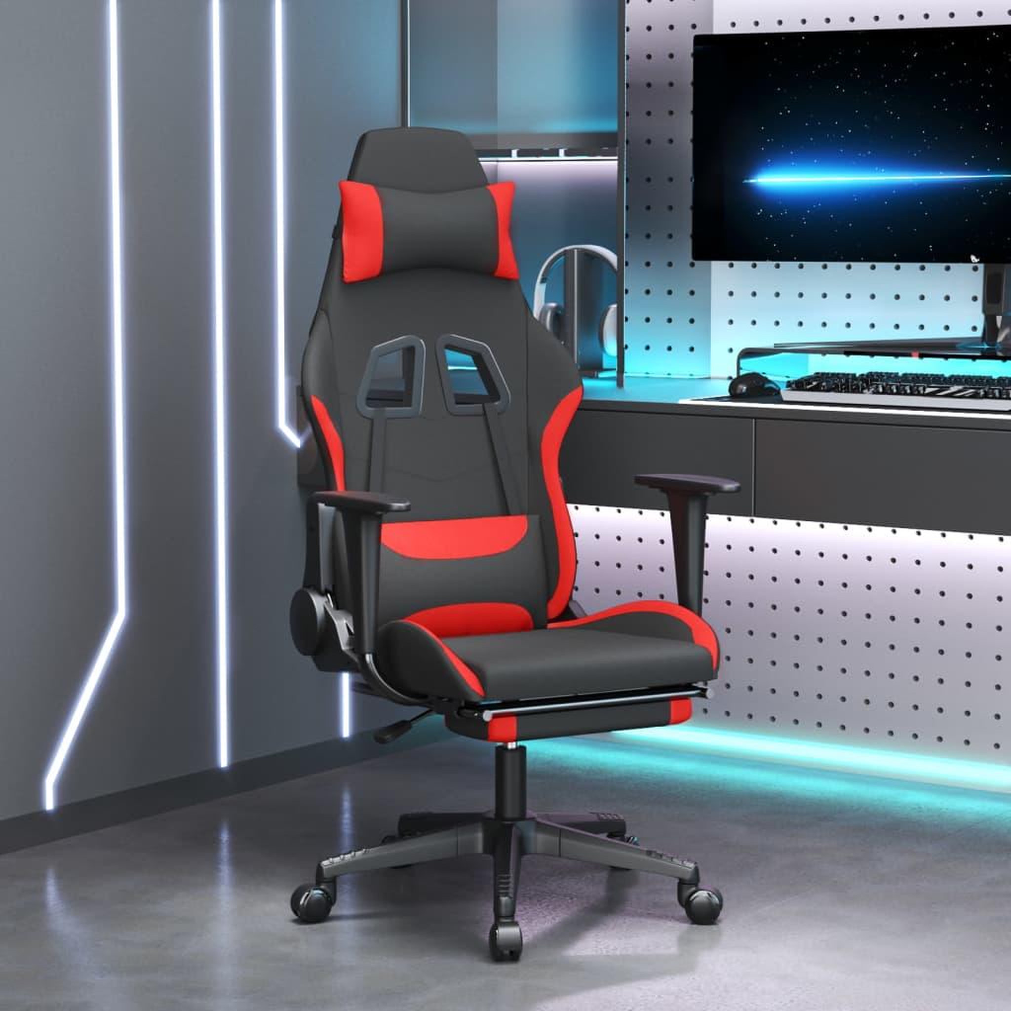 Voir la diapositive 1 : VIDAXL Chaise de jeu avec repose-pied Noir et rouge Tissu
