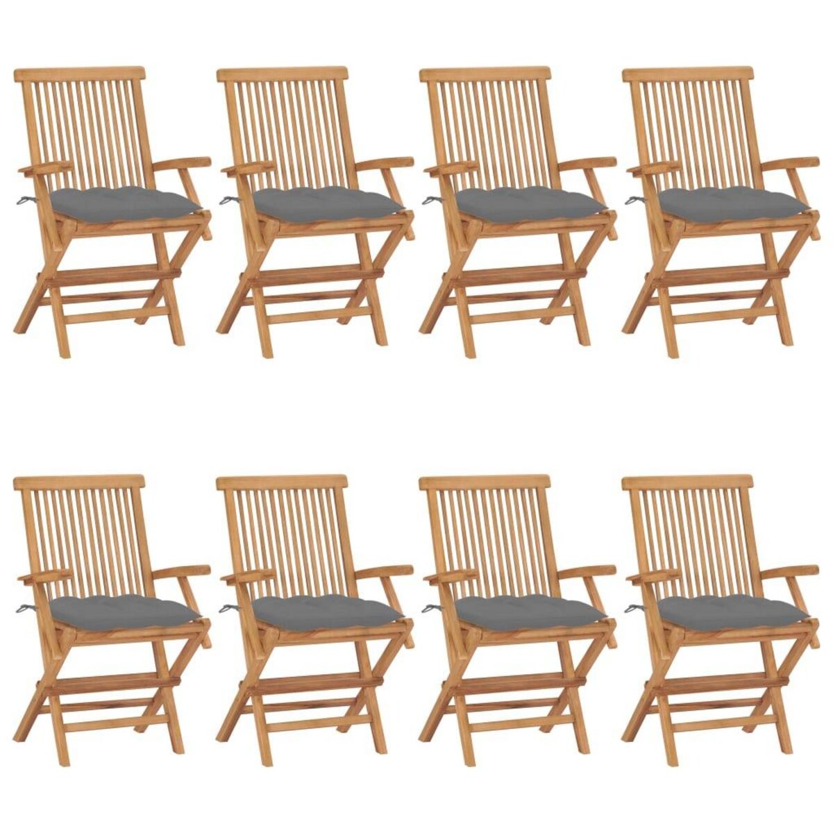VIDAXL Chaises de jardin avec coussins gris lot de 8 Bois teck massif