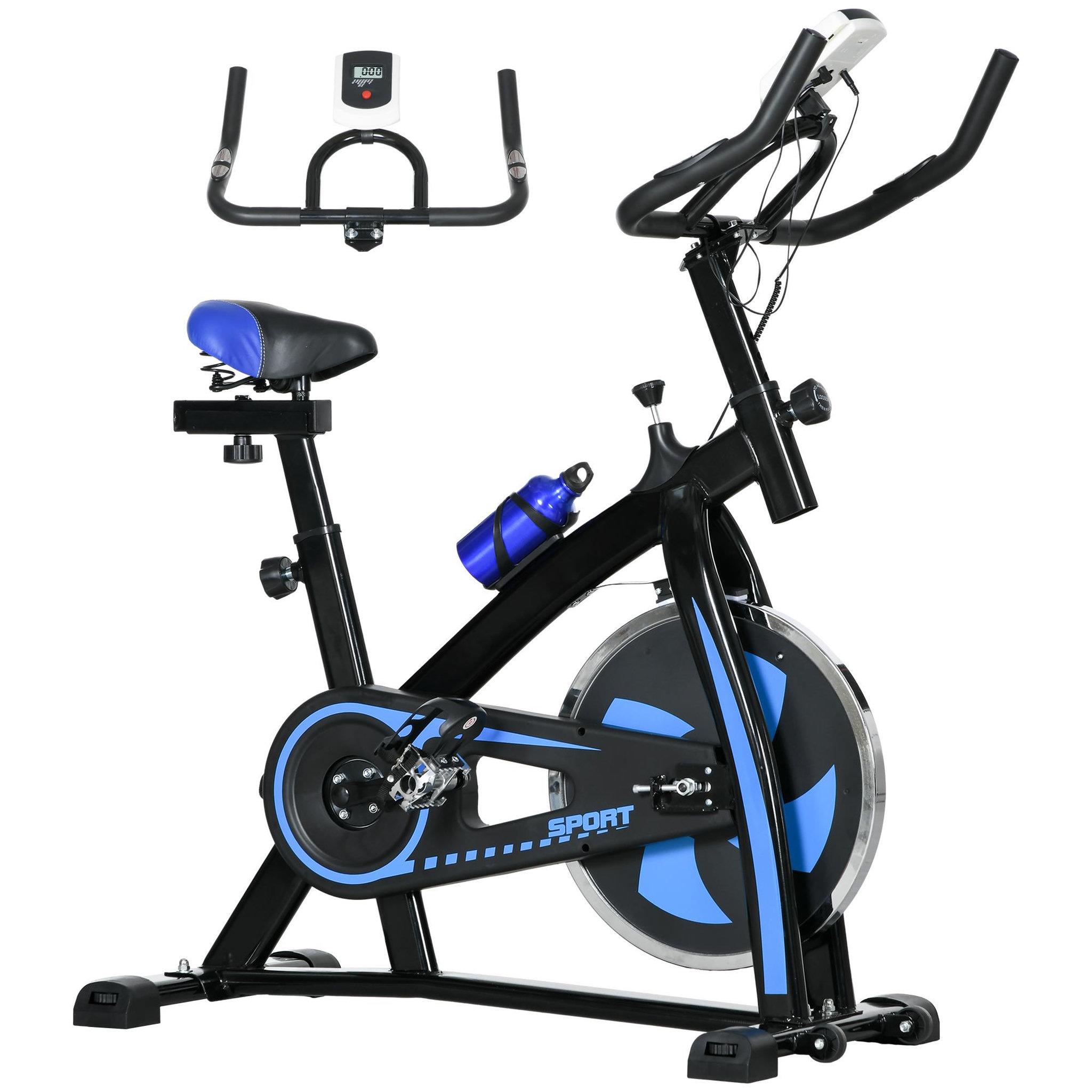 Voir la diapositive 1 : HOMCOM Vélo d'appartement cardio - vélo biking - écran LCD multifonction, selle, guidon réglable, volant inertie 8 Kg - acier bleu noir