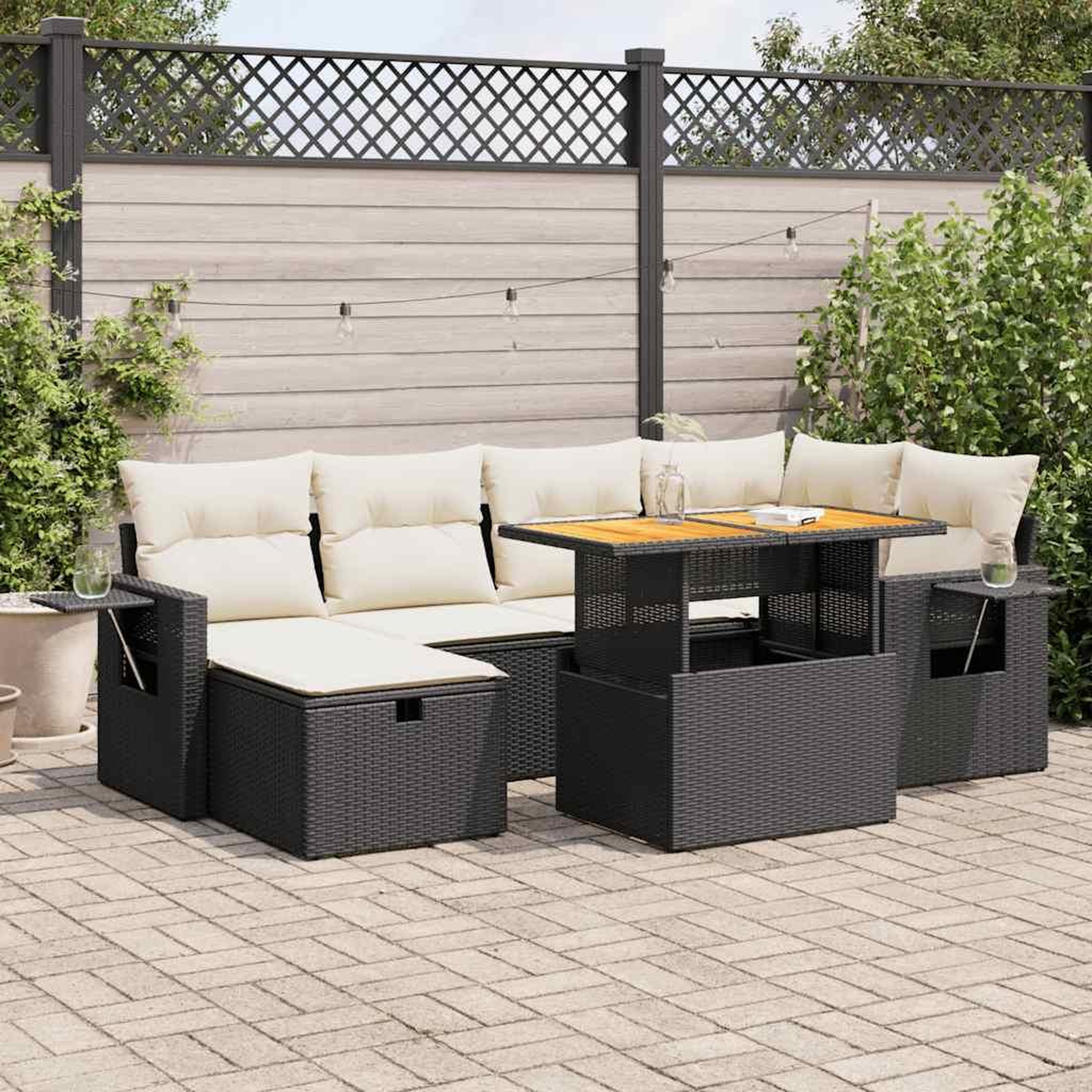 VIDAXL Salon de jardin avec coussins 8 pcs noir resine tressee acacia