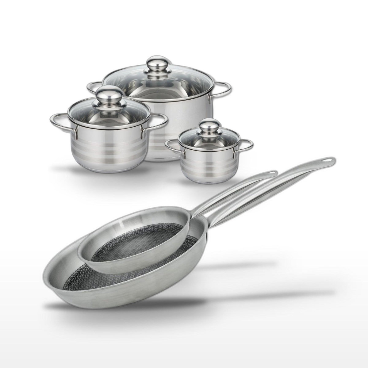 ELO Lot de 2 Poêles 24/28cm et 3 Faitouts 12/16/20cm Elo Relief Solution