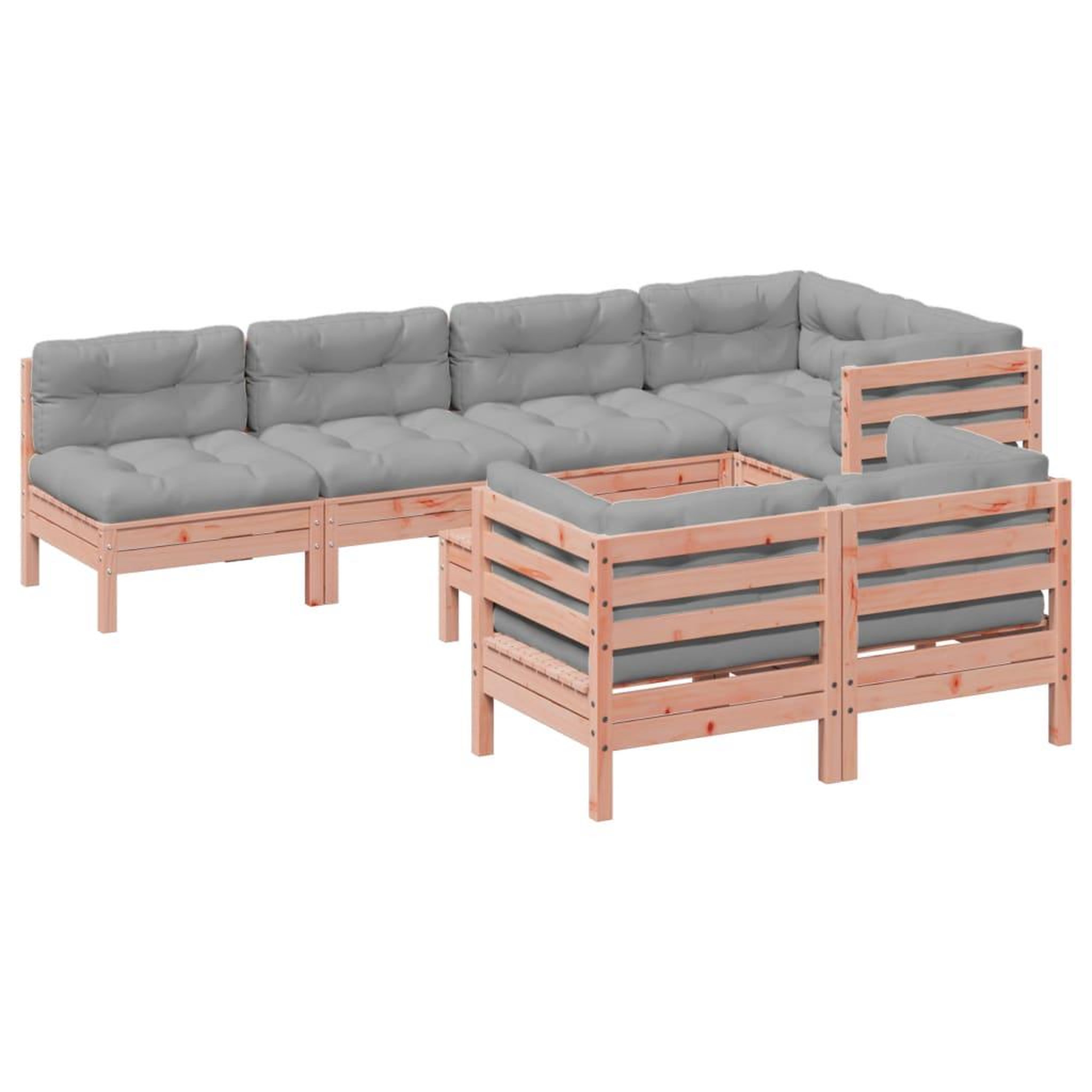 Voir la diapositive 2 : VIDAXL Salon de jardin 8 pcs avec coussins sapin douglas solide