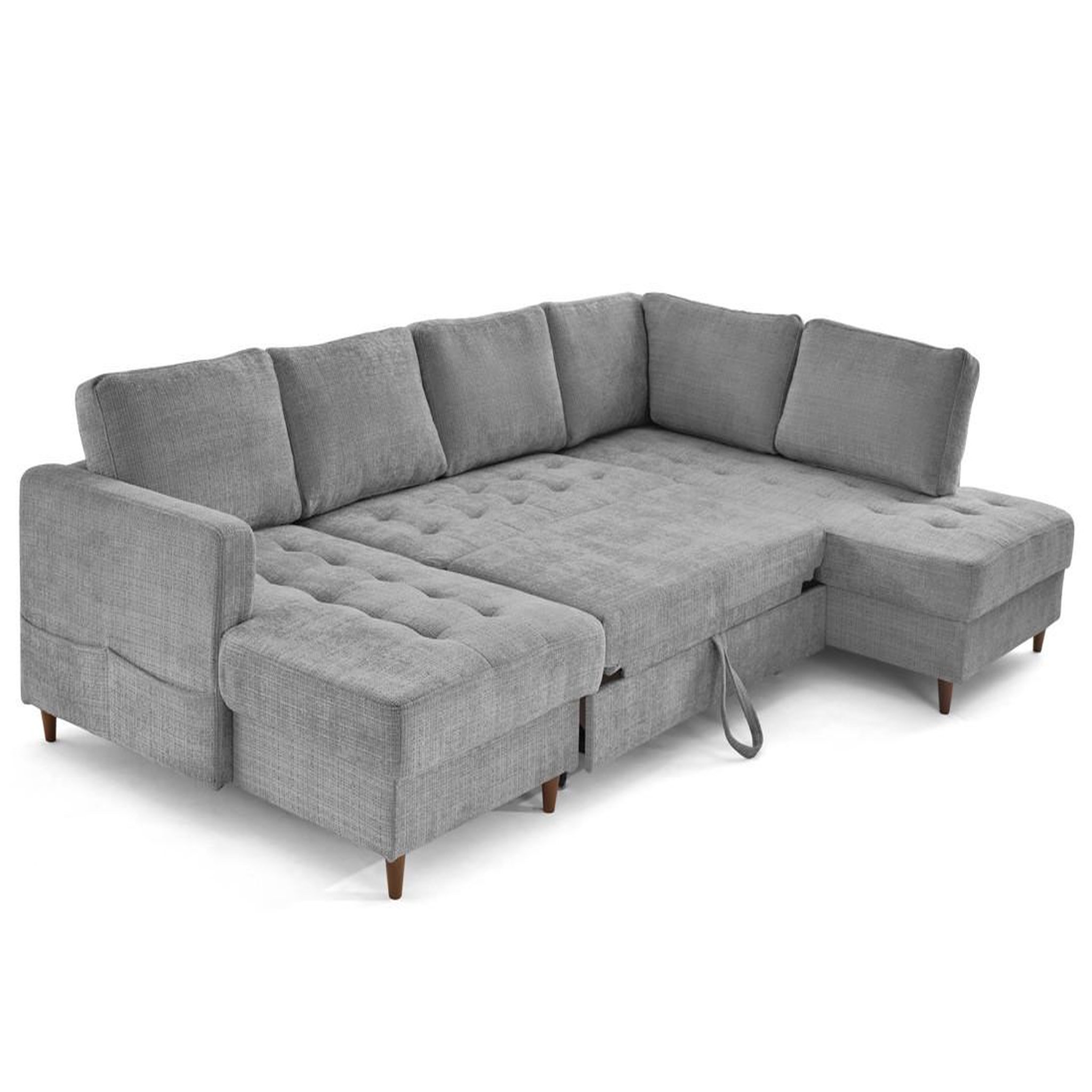Voir la diapositive 2 : LISA DESIGN Anna - canapé panoramique d'angle droit 7 places convertible avec coffre en velours texturé