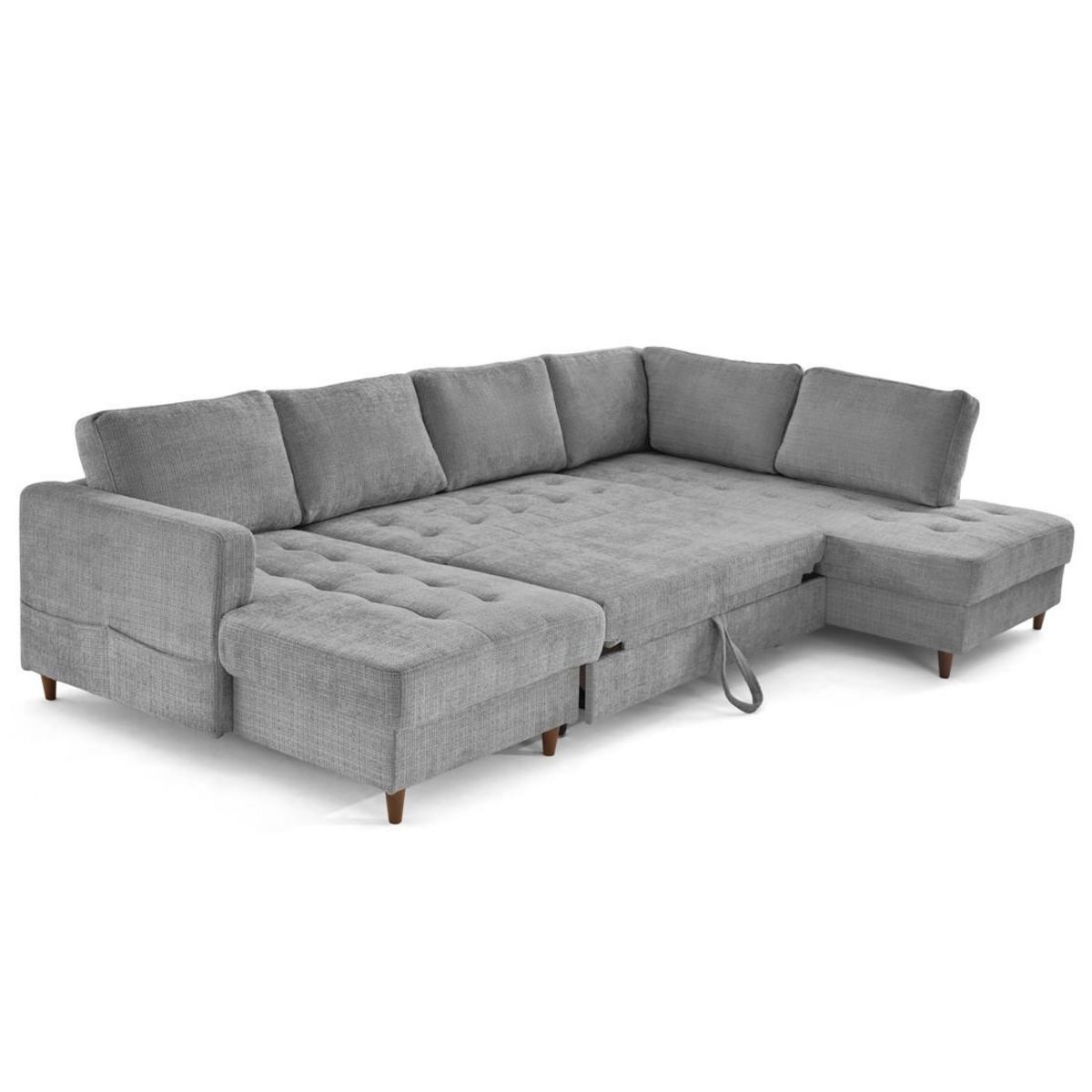 LISA DESIGN Anna - canapé panoramique d'angle droit 7 places convertible avec coffre en velours texturé