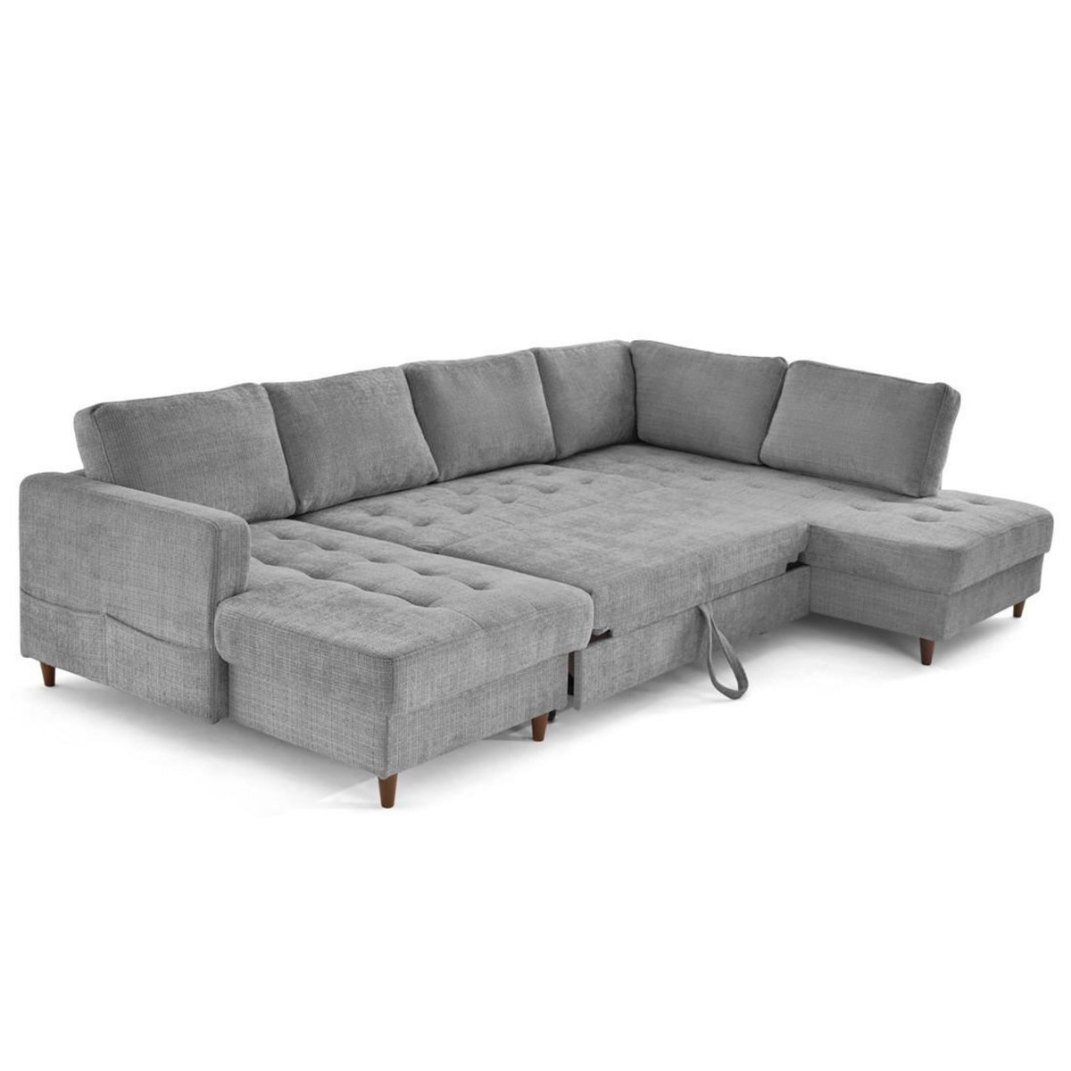 LISA DESIGN Anna - canapé panoramique d'angle droit 7 places convertible avec coffre en velours texturé