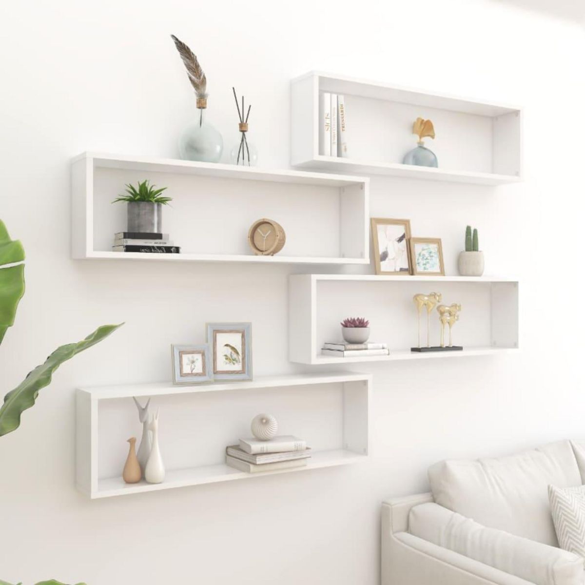 VIDAXL Etageres cube murales 4 pcs blanc brillant bois d'ingenierie