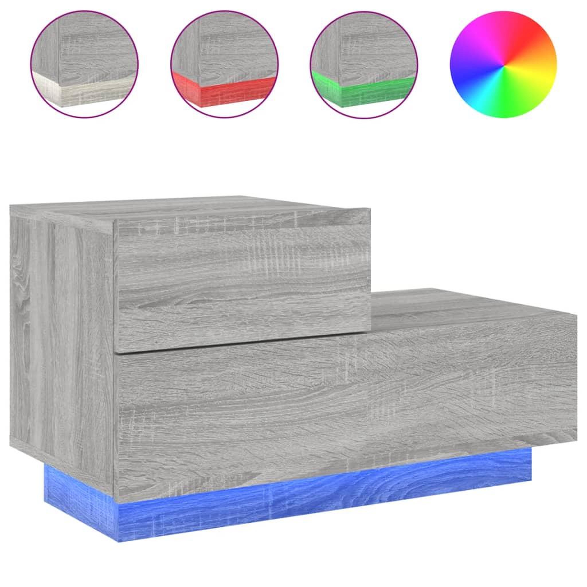Voir la diapositive 2 : VIDAXL Table de chevet avec lumieres LED sonoma gris 70x36x40,5 cm