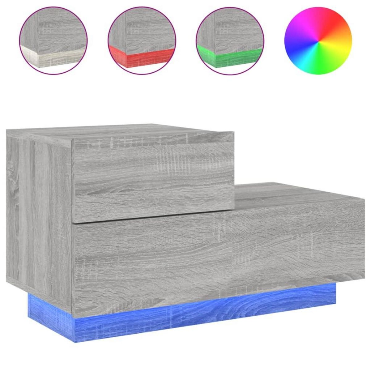 VIDAXL Table de chevet avec lumieres LED sonoma gris 70x36x40,5 cm