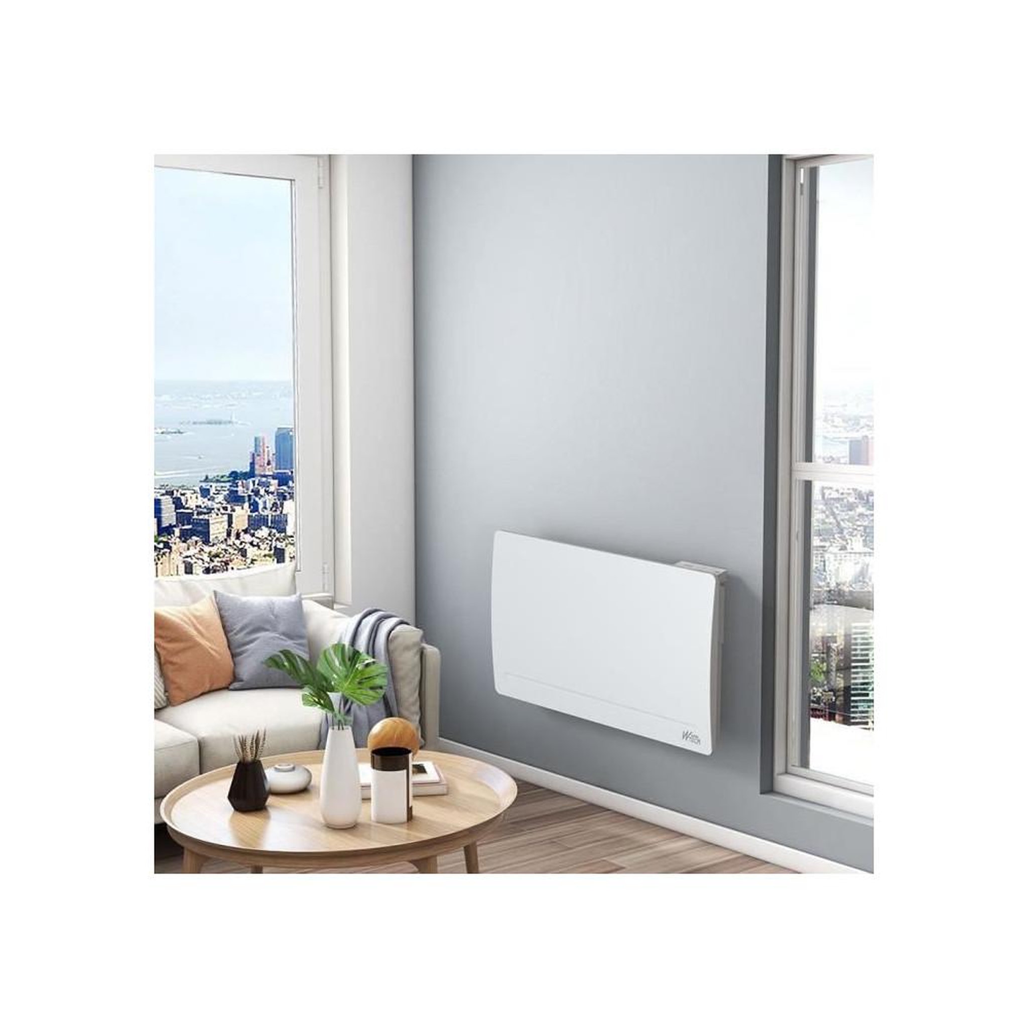 Voir la diapositive 5 : Warmtech Radiateur à inertie fonte 1500 W IP24 fil pilote 6 ordres thermostat LCD 5-30°C blanc