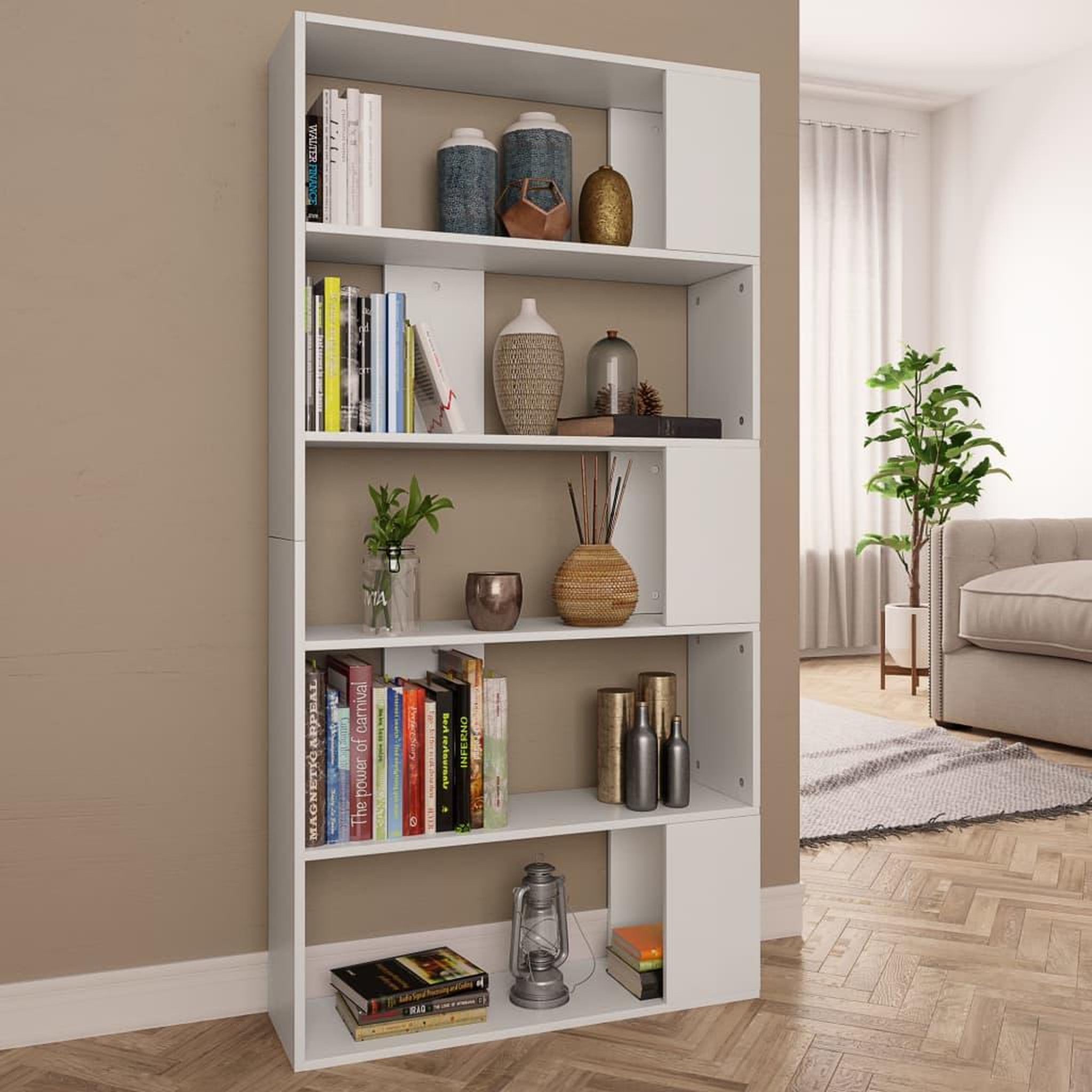 Voir la diapositive 1 : VIDAXL Bibliotheque/Separateur de piece Blanc Bois d'ingenierie