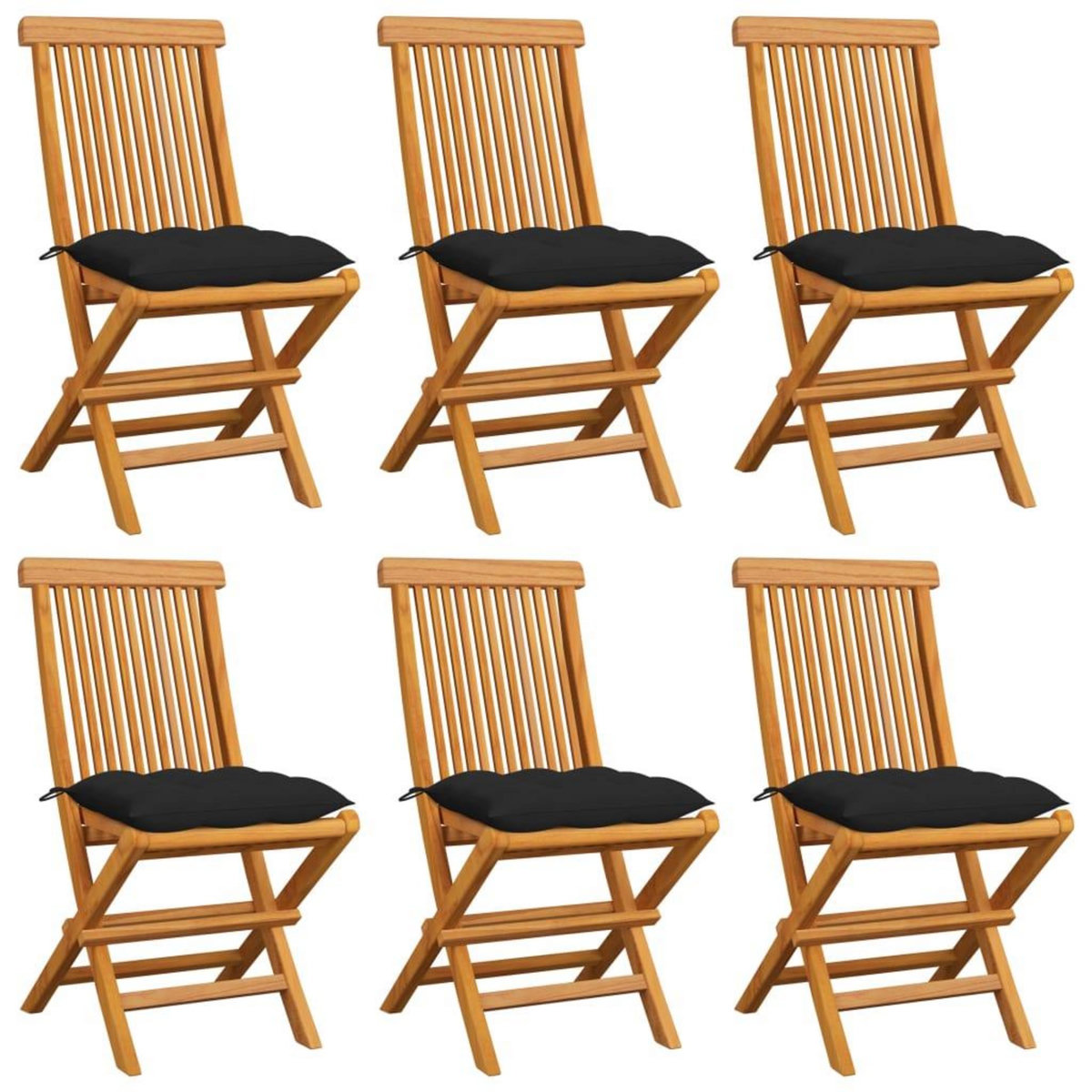 VIDAXL Chaises de jardin et coussins noir lot de 6 Bois de teck massif