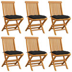 VIDAXL Chaises de jardin et coussins noir lot de 6 Bois de teck massif