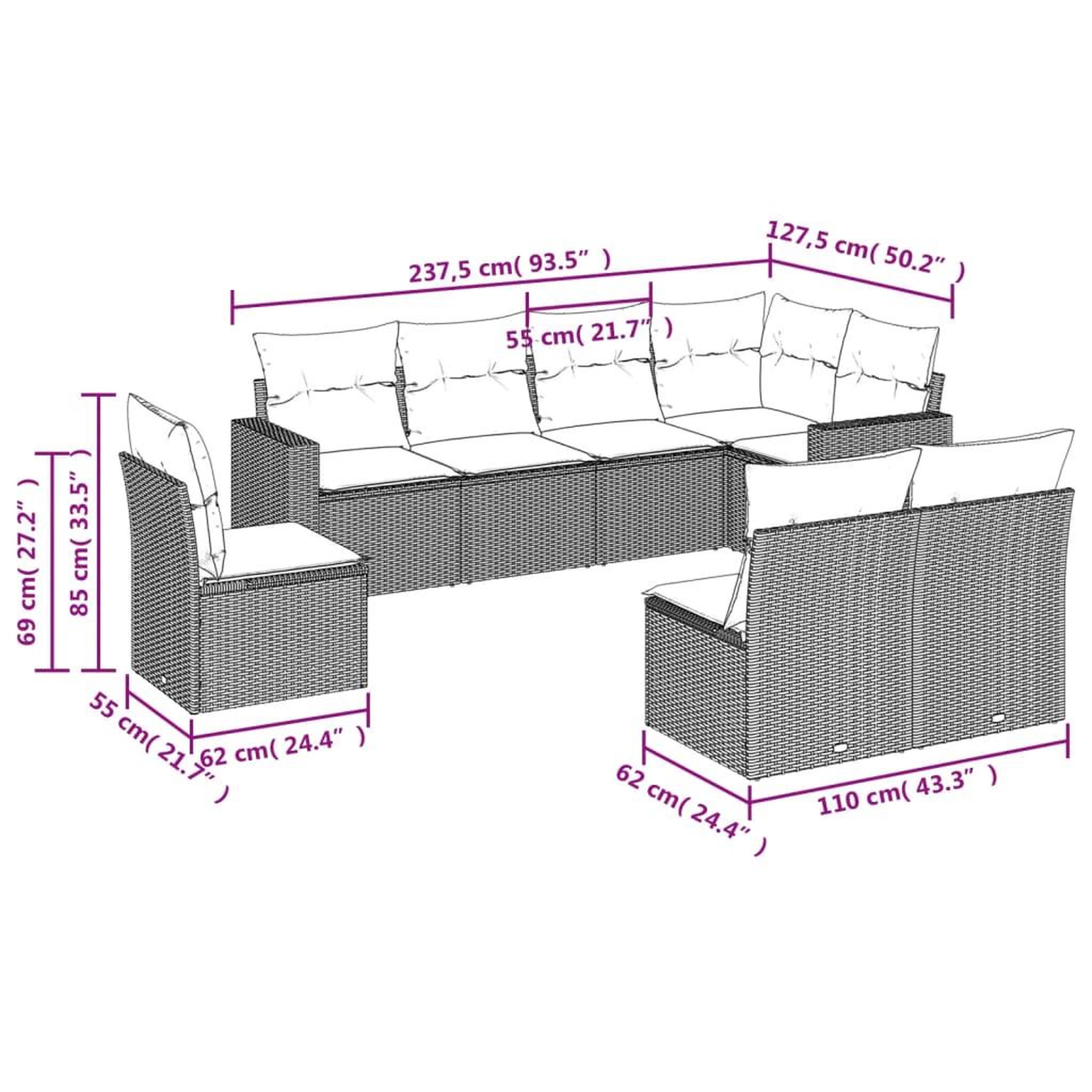 Voir la diapositive 3 : VIDAXL Salon de jardin 8 pcs avec coussins marron resine tressee
