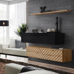 Paris Prix Lot de 2 Bancs Muraux & Étagère  Switch SBII  130cm Naturel Rainuré & Noir