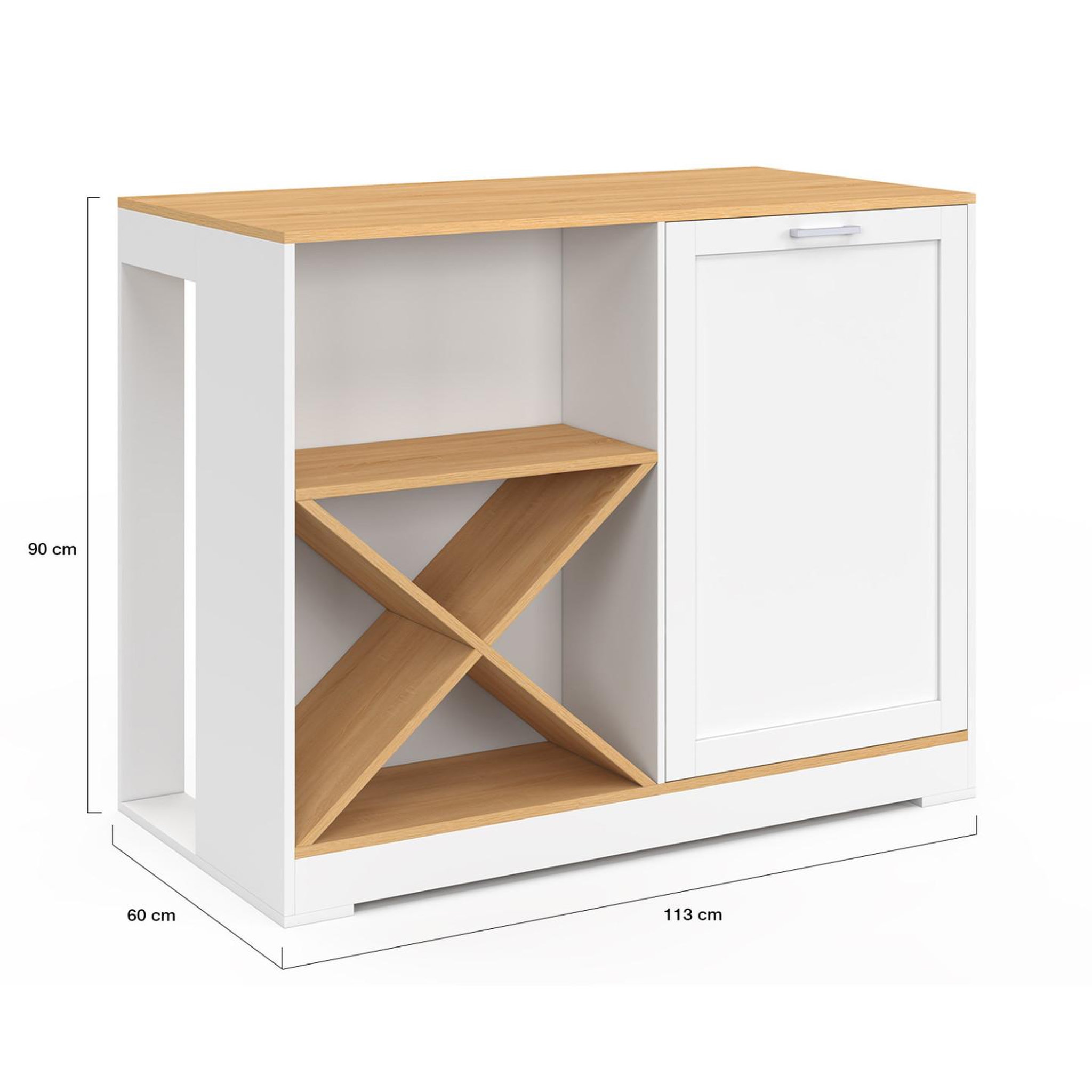 Voir la diapositive 5 : ID MARKET Table de bar îlot VITO 113 cm avec range-bouteilles bois blanc et plateau façon hêtre