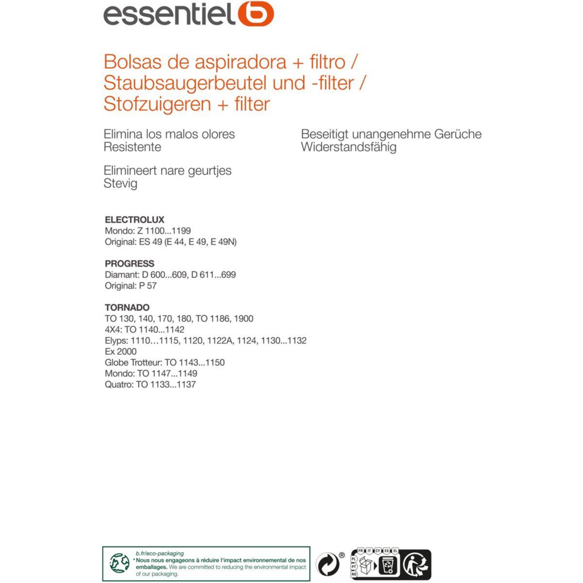 Voir la diapositive 2 : ESSENTIEL B Sac aspirateur eb1200