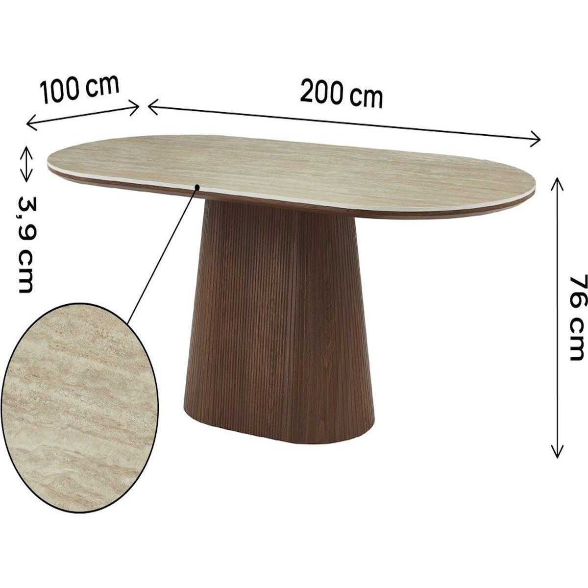Habitat et Jardin Table à manger ovale en pierre et bois  Portofino  - 8 places - Travertin et marron