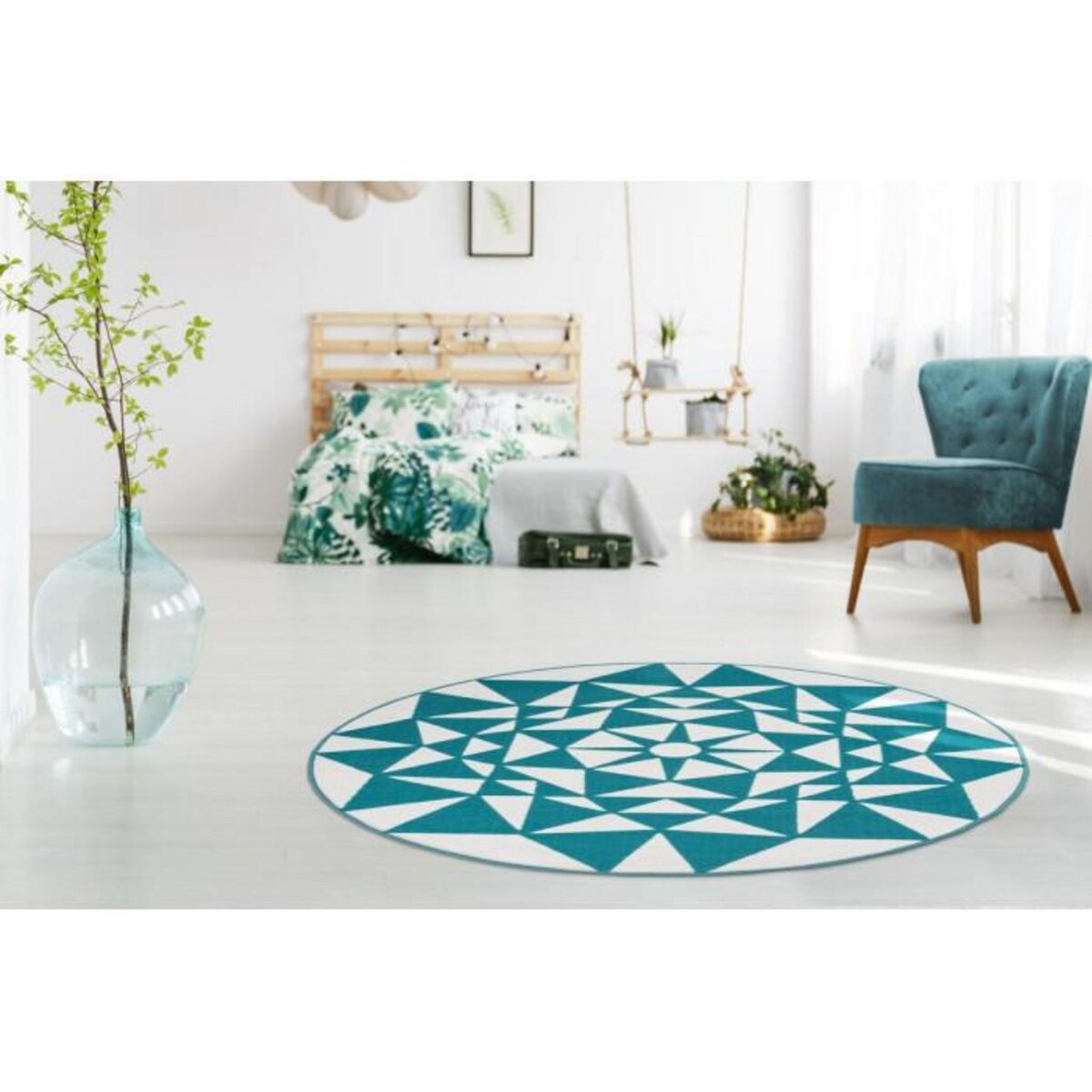 Paris Prix Tapis Rond à Poils Courts  Esperanto IX  Turquoise