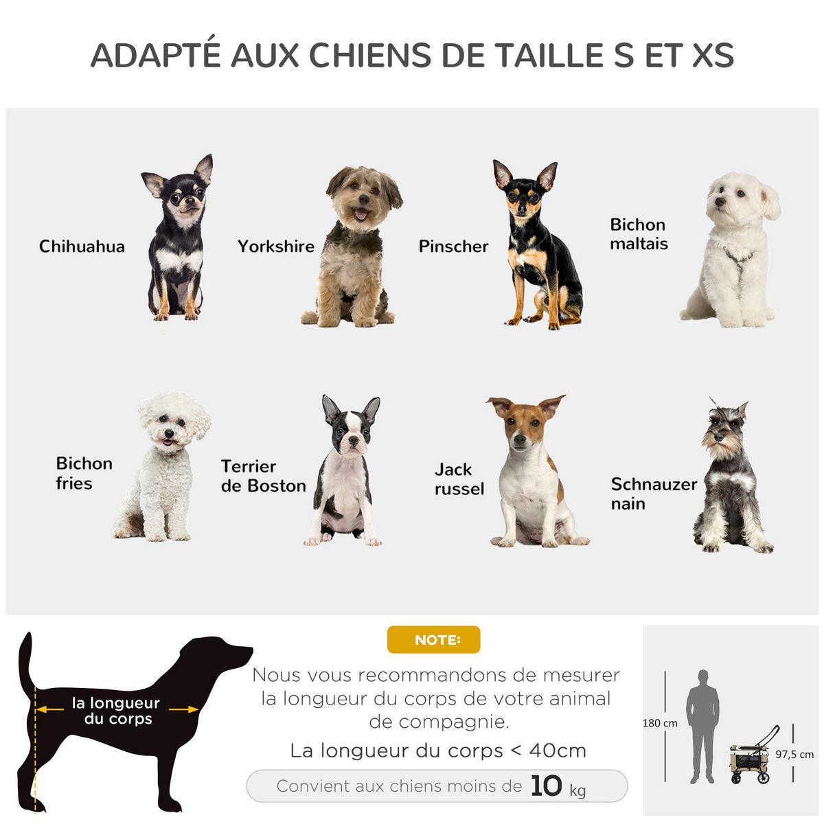PAWHUT Poussette pliable animaux chien chat nacelle amovible 4 roues kaki