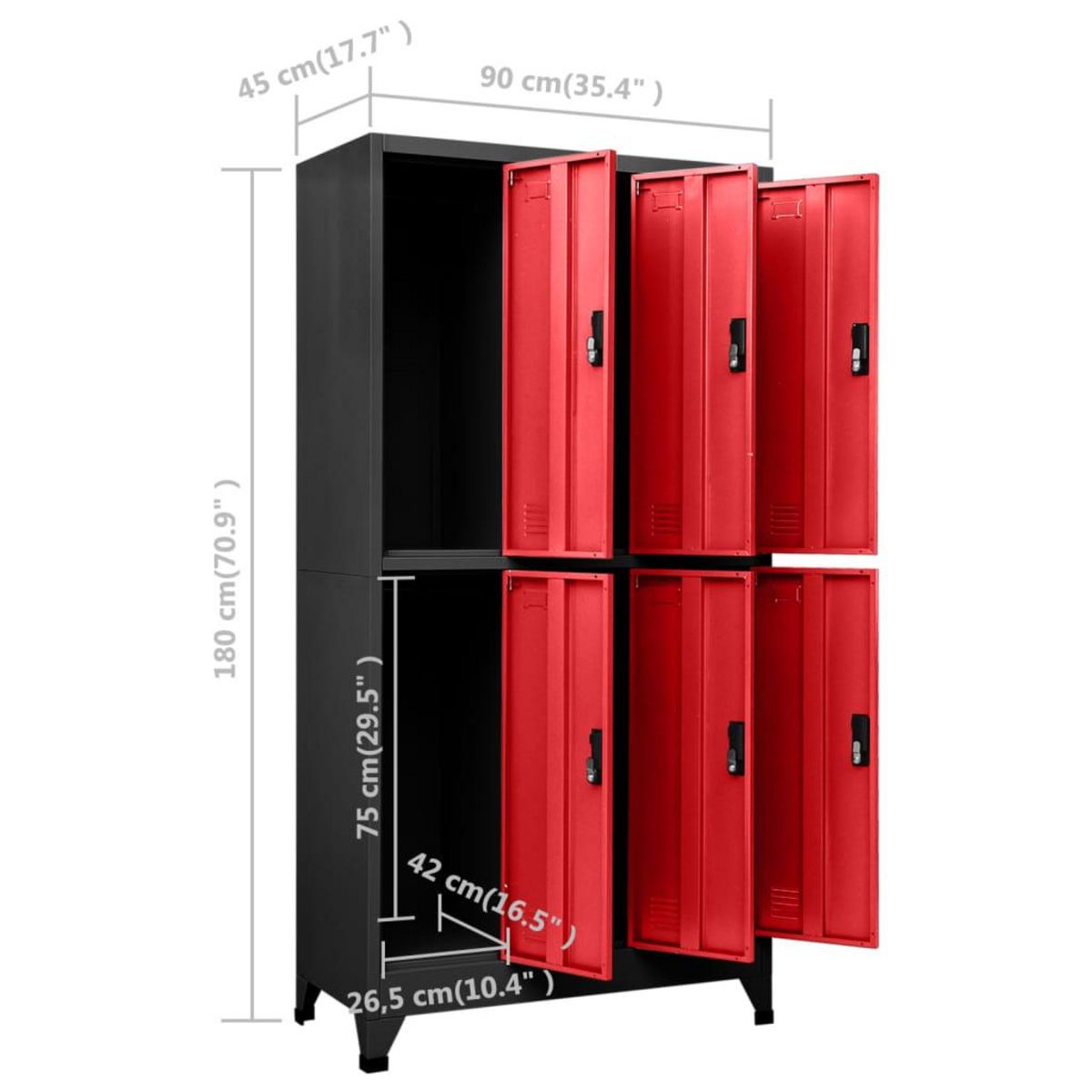 VIDAXL Armoire a casiers Anthracite et rouge 90x45x180 cm Acier