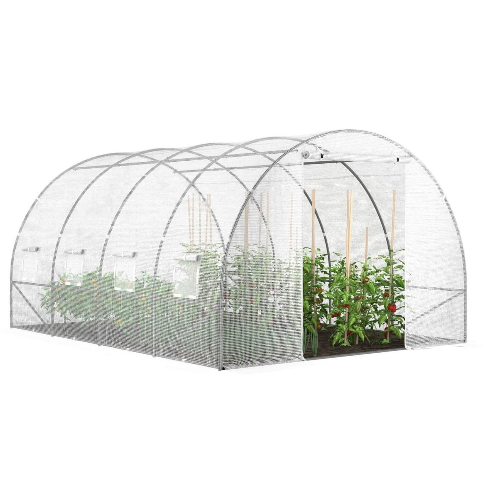 Voir la diapositive 3 : ID MARKET Bâche de rechange pour serre de jardin tunnel 12m² 4 x 3 x 2 m anti-uv avec porte et fenêtres zebra blanche