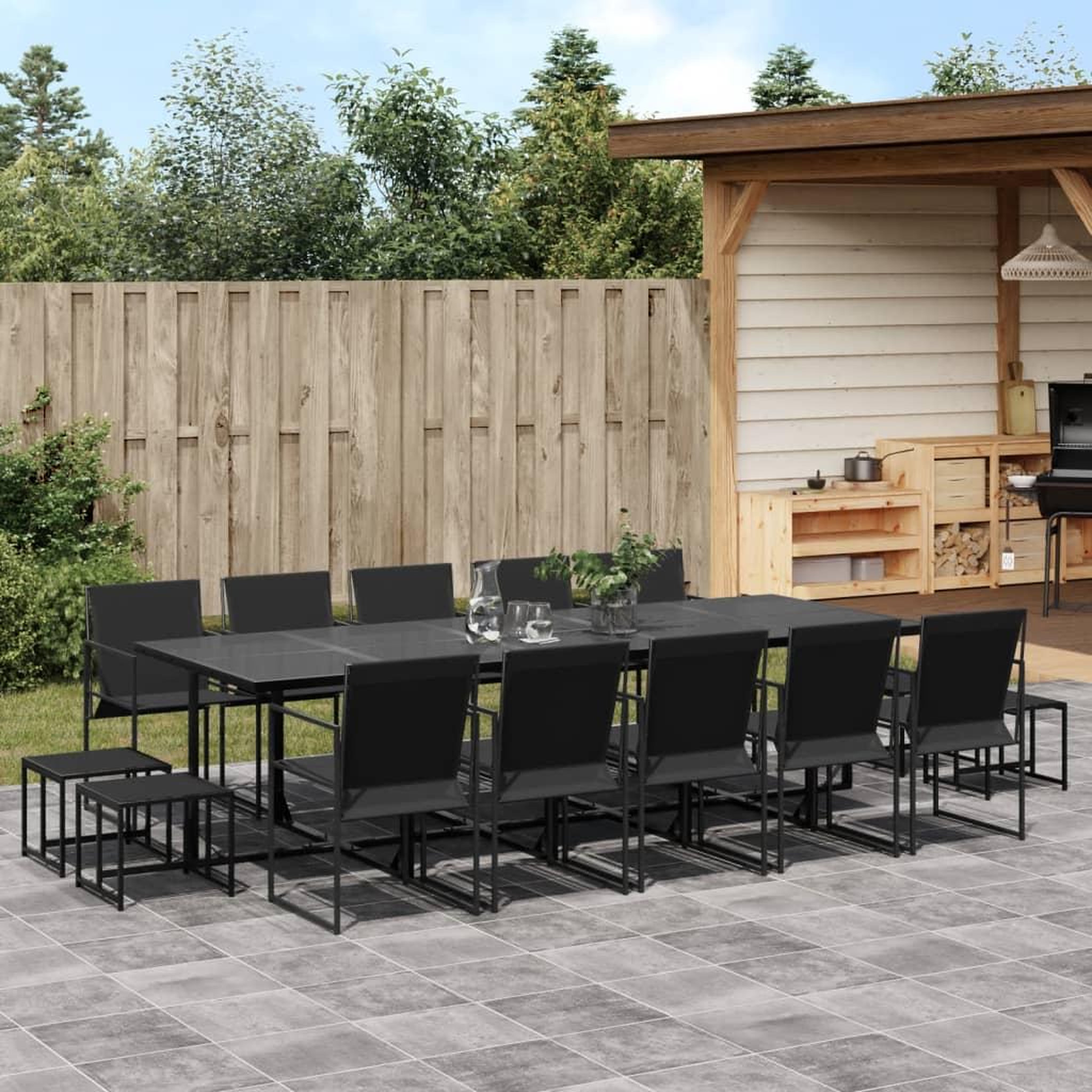 VIDAXL Ensemble a manger de jardin 15 pcs noir textilene