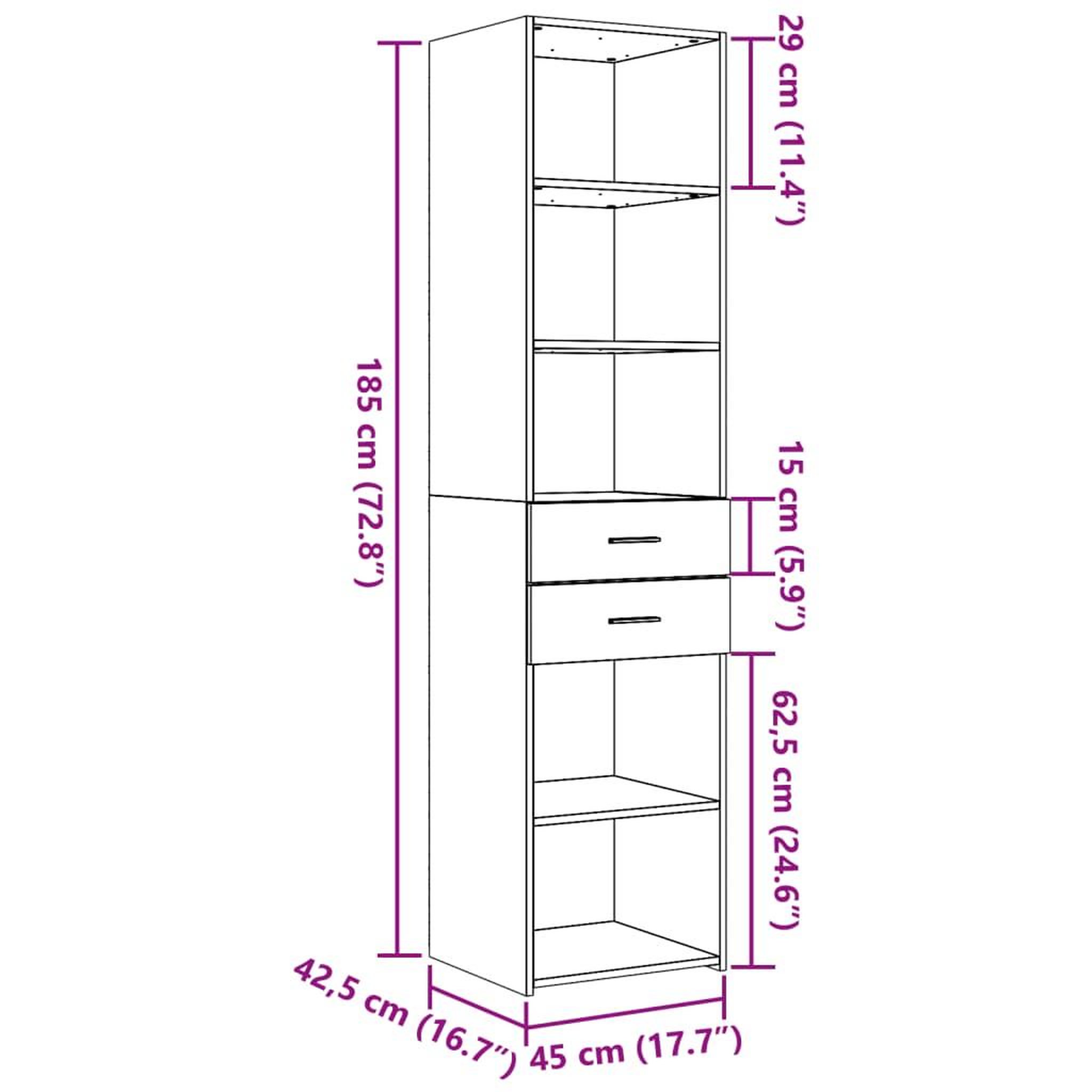 Voir la diapositive 6 : VIDAXL Buffet haut chene fume 45x42,5x185 cm bois d'ingenierie